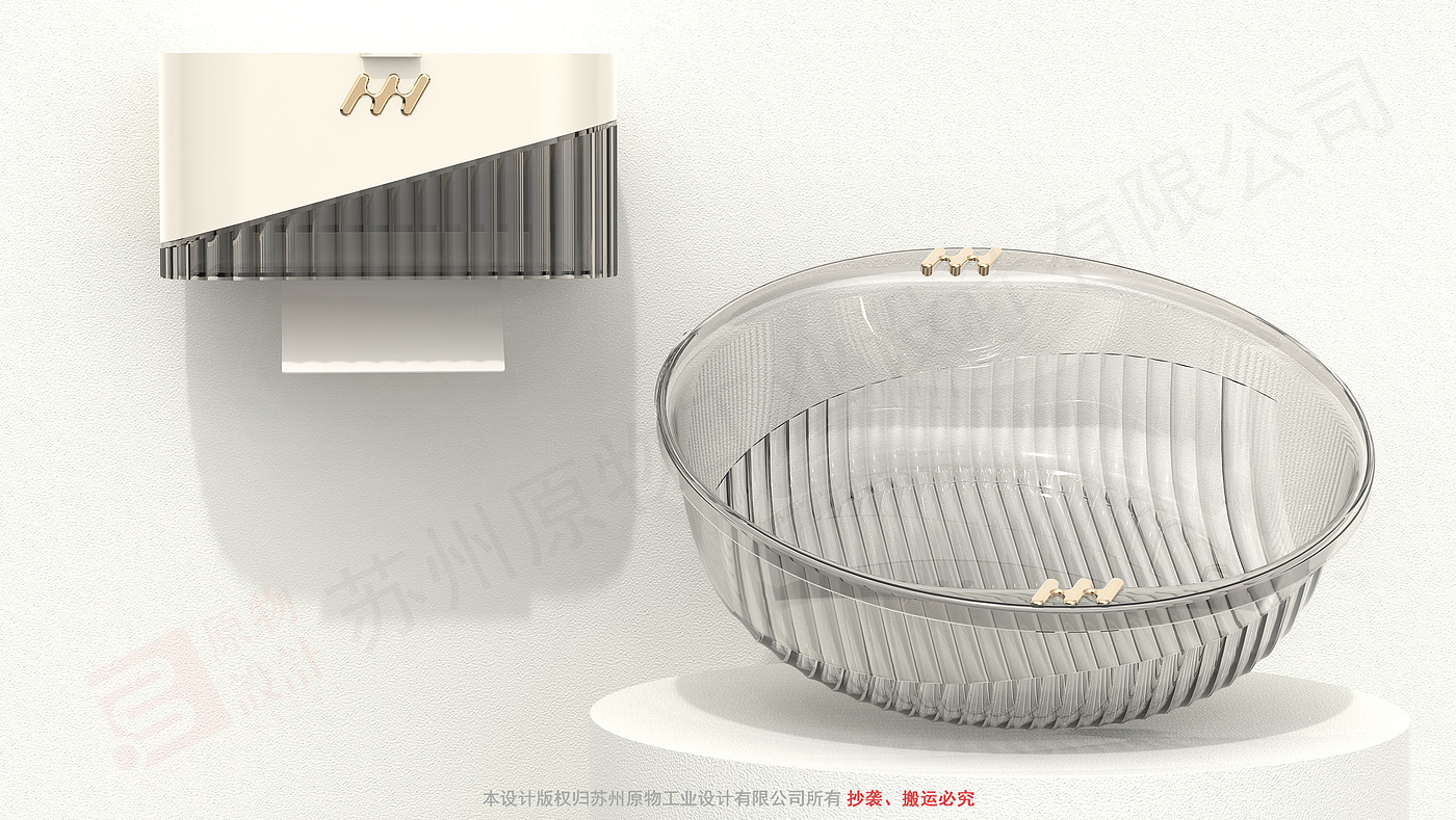 Bathroom suit Design，washbasin design，Tissue box design，Toothbrush holder design，Toothbrush Cup Design，Soap box design，Light luxury style，PET material collocation，