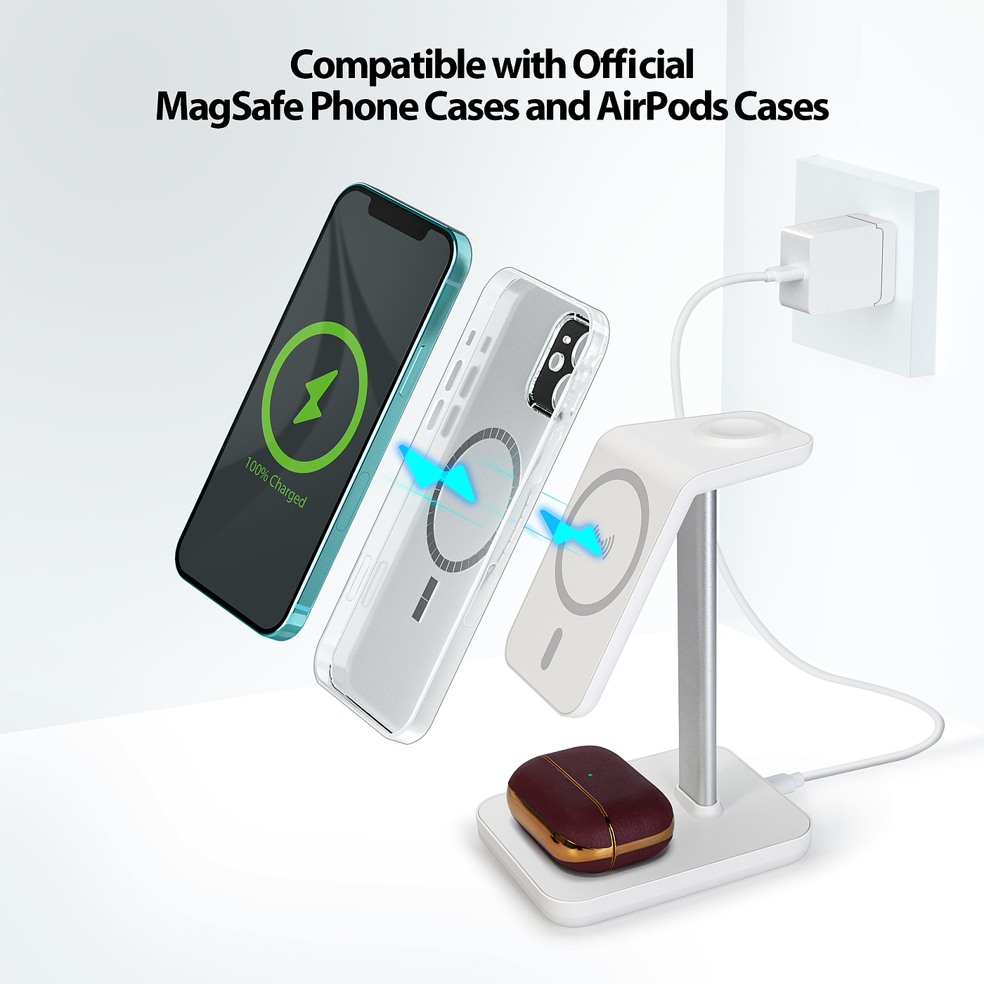 Magnetic three-in-one wireless charger，