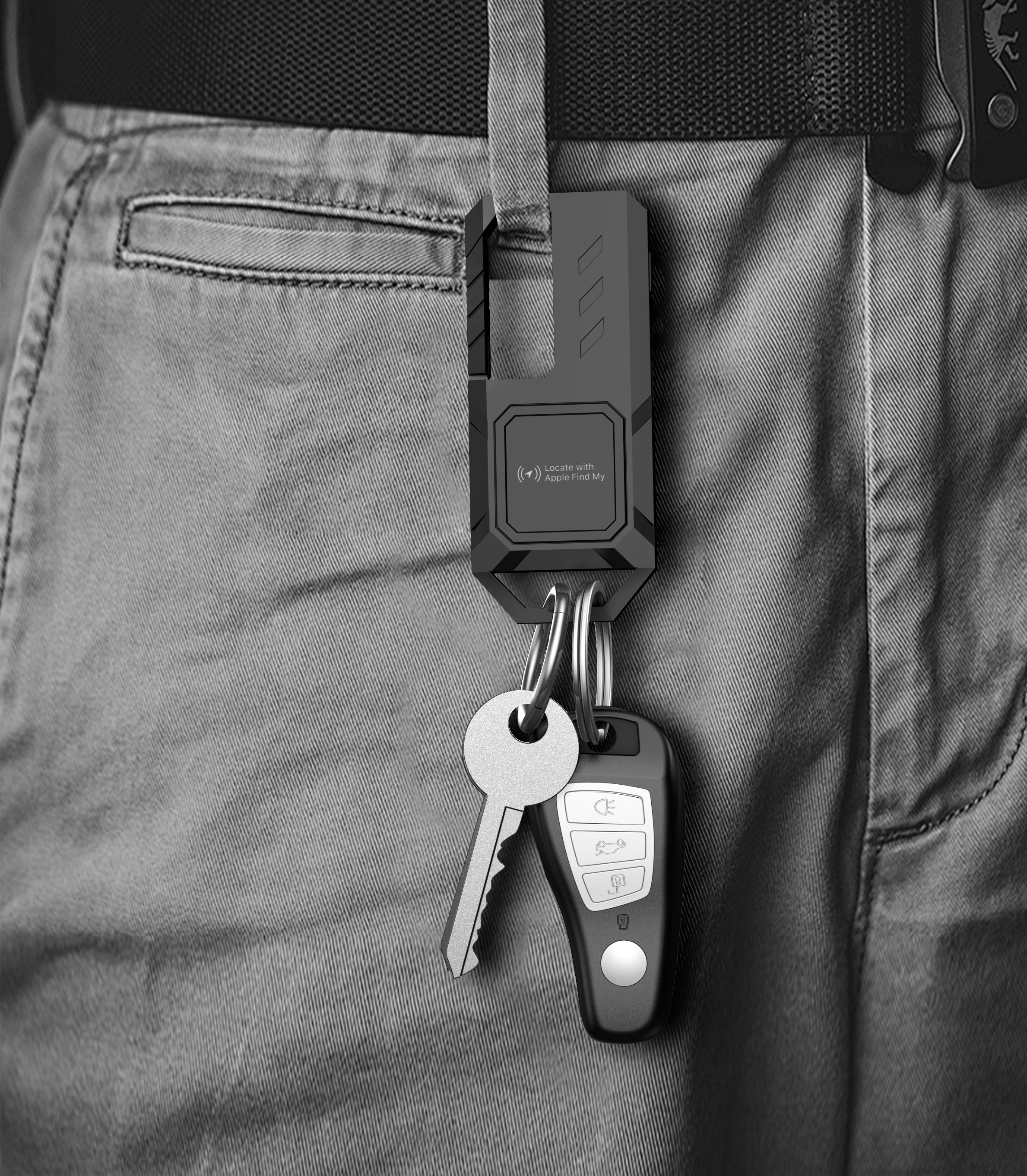 Keychain to flashlight tracking locator，Keychain with Find My flashlight tracking locator，