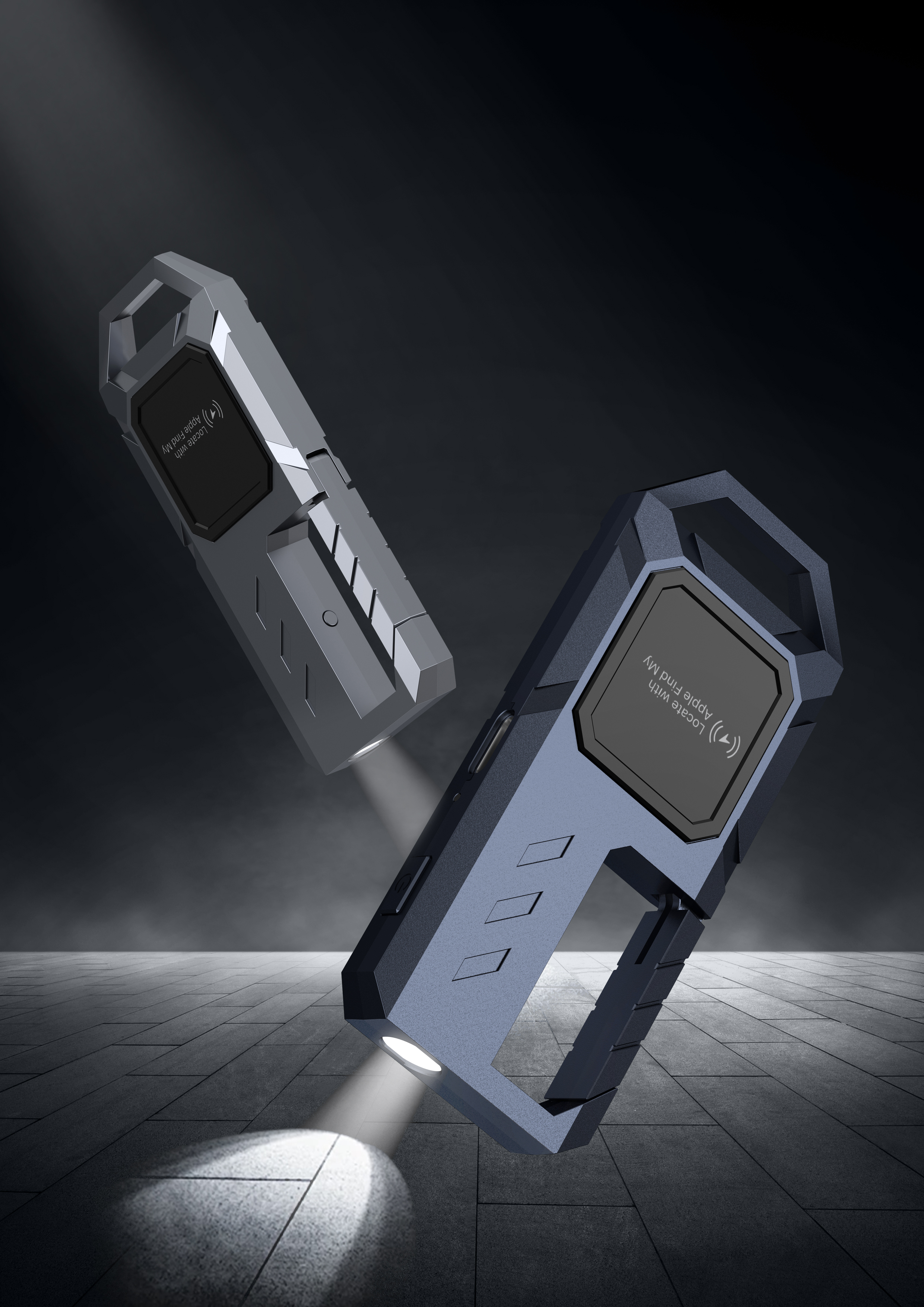 Keychain to flashlight tracking locator，Keychain with Find My flashlight tracking locator，