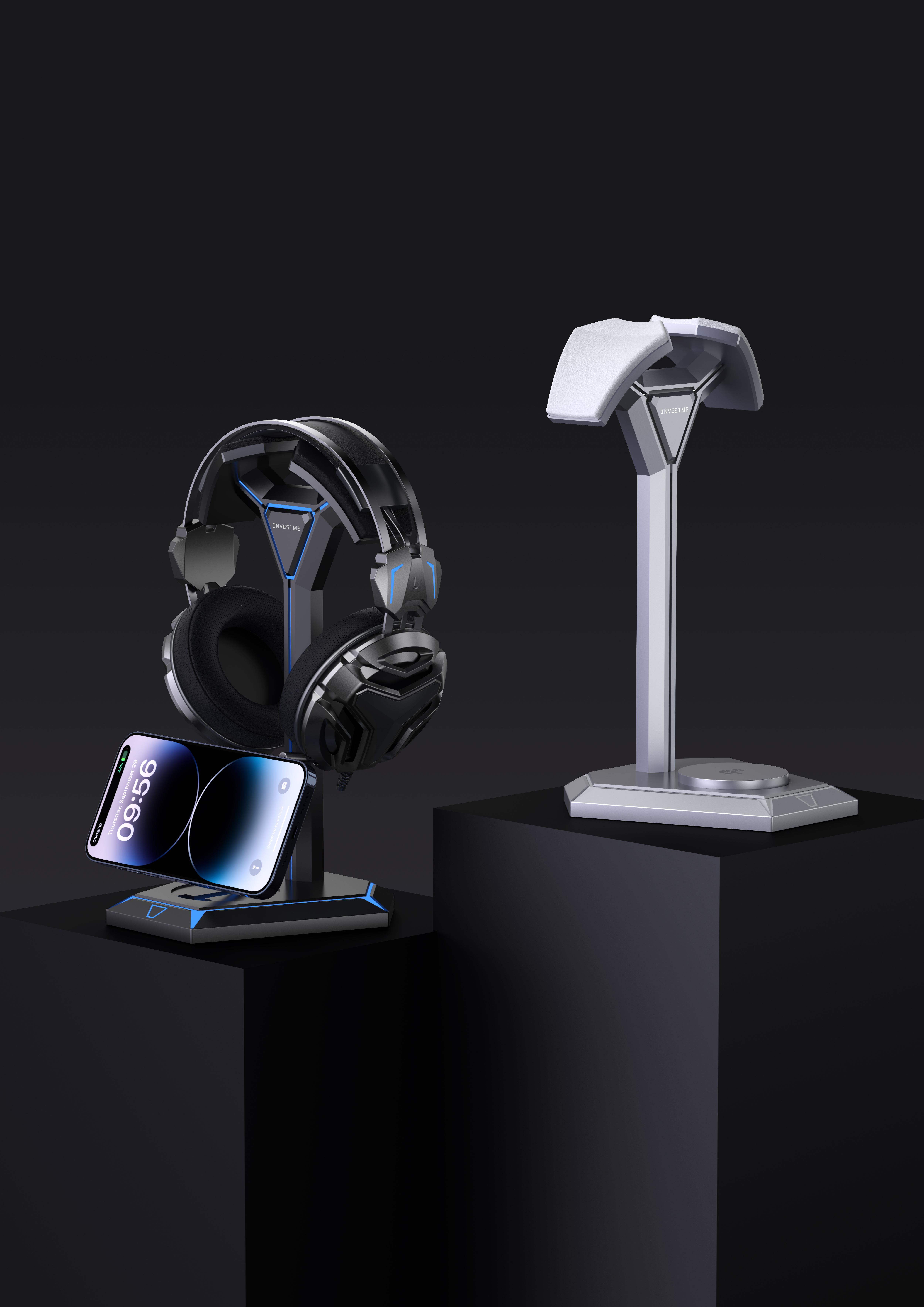 Mecha headset wireless charging，Mecha headset stand with iphone wireless，