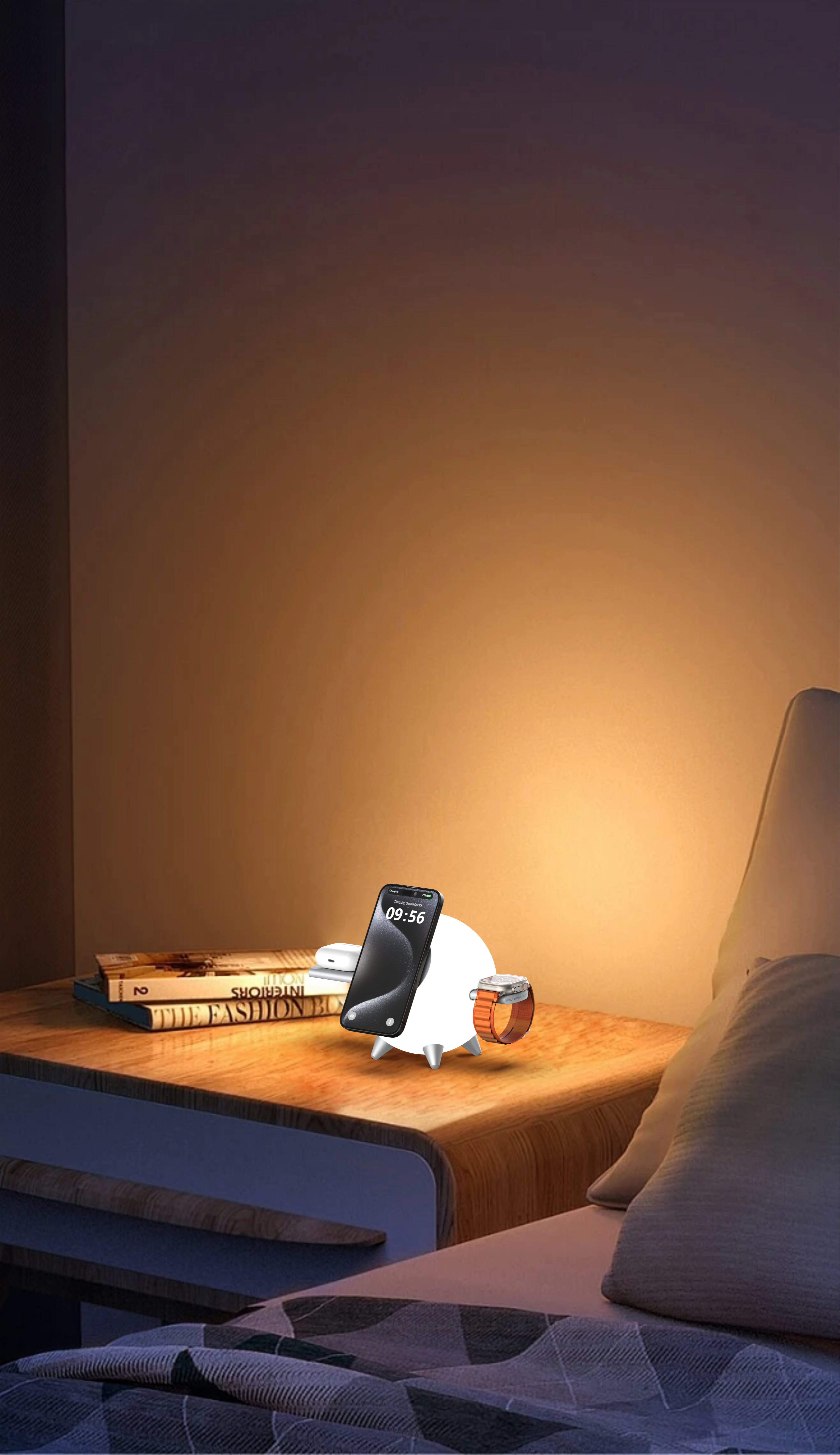 Magnetic suction three-in-one wireless night light，iphone magnetic three-in-one wireless charger with night light，