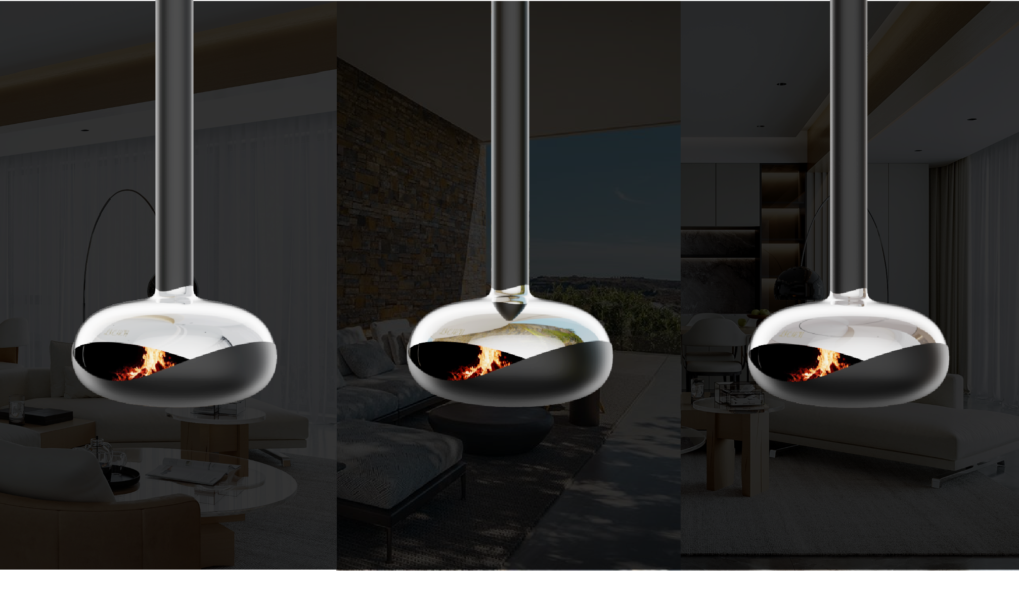 Hanging electric fireplace，High-end home scene，High-end fireplace，