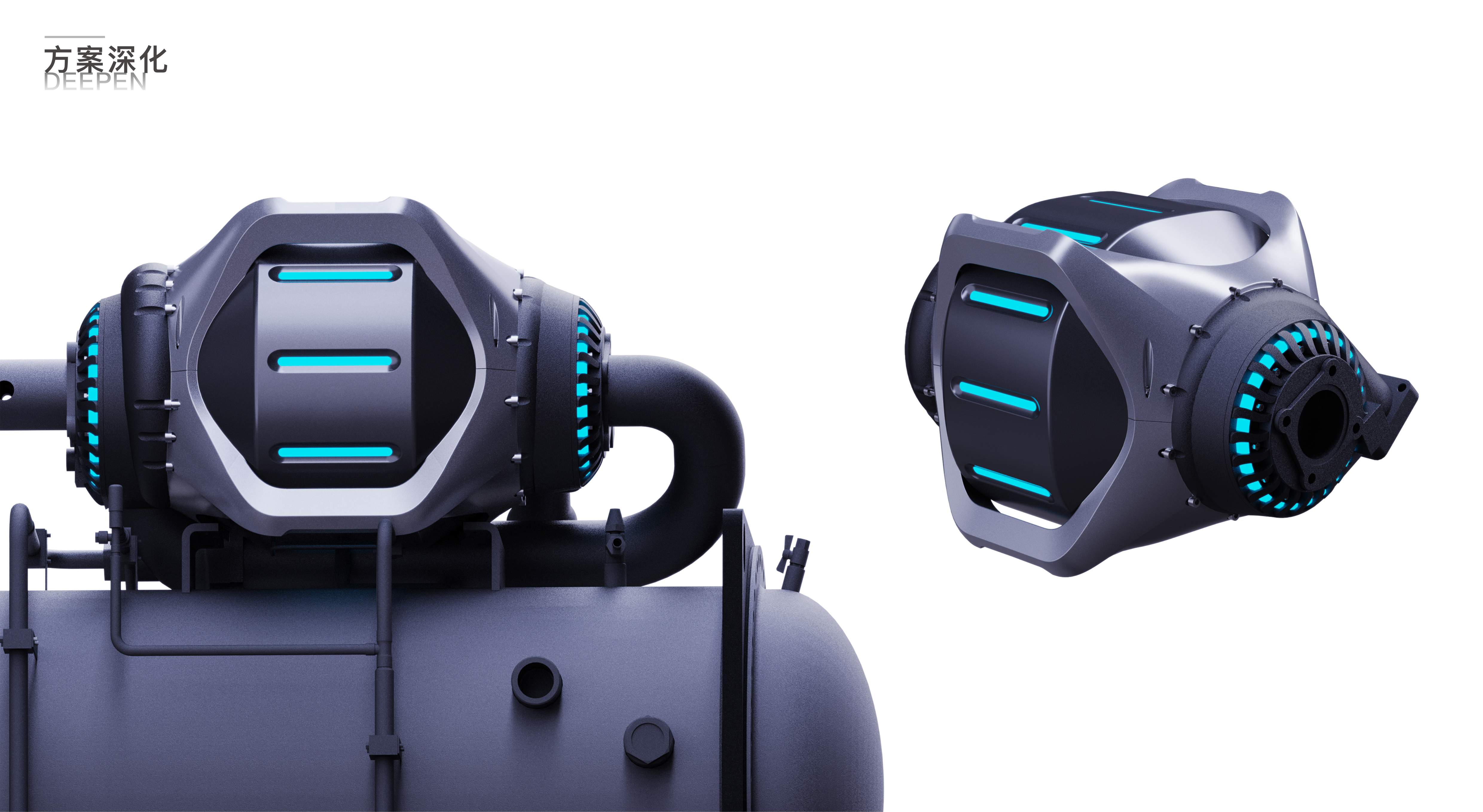 magnetic levitation compressor，Industrial Equipment Class，Science fiction style，lighting，CNC，