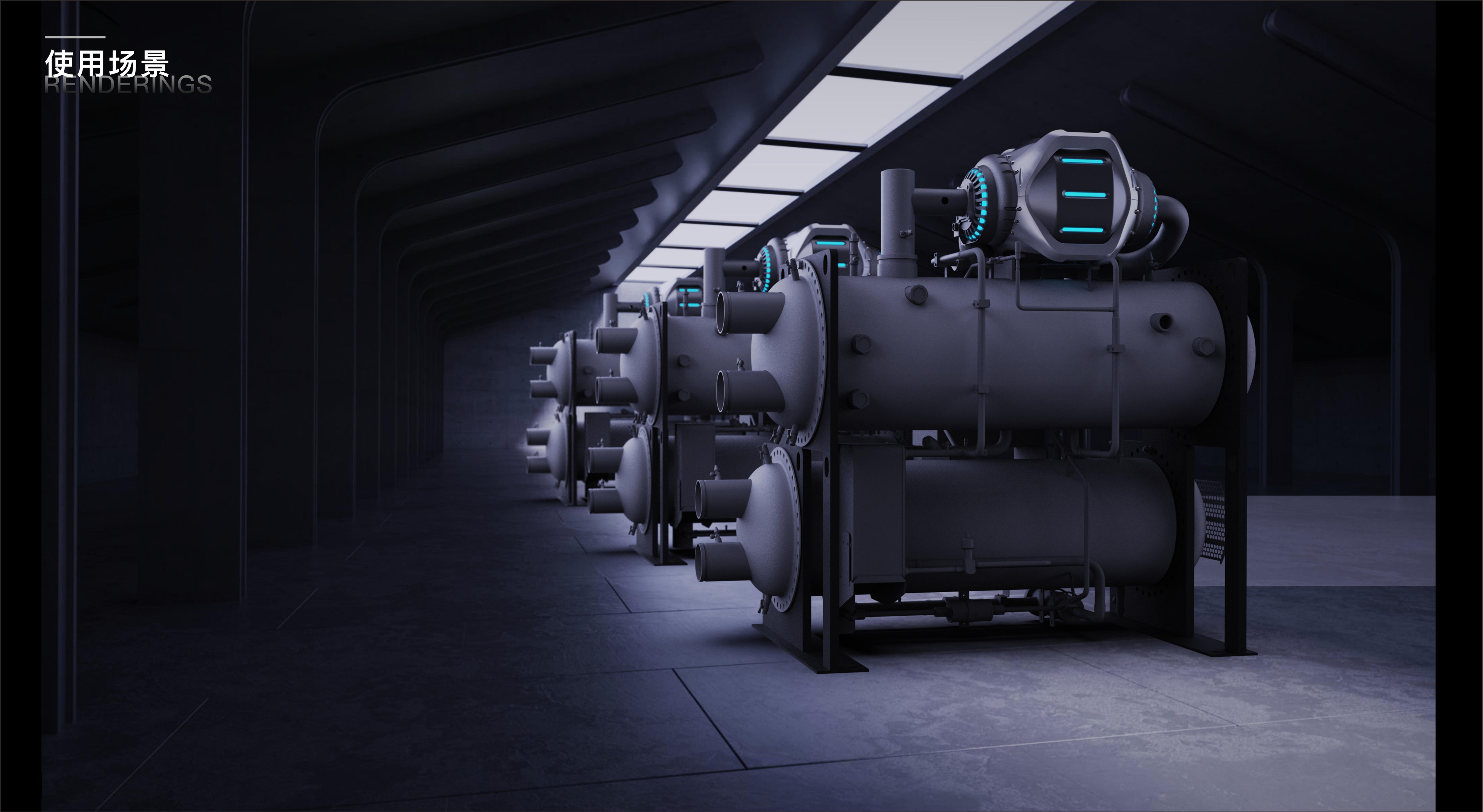 magnetic levitation compressor，Industrial Equipment Class，Science fiction style，lighting，CNC，