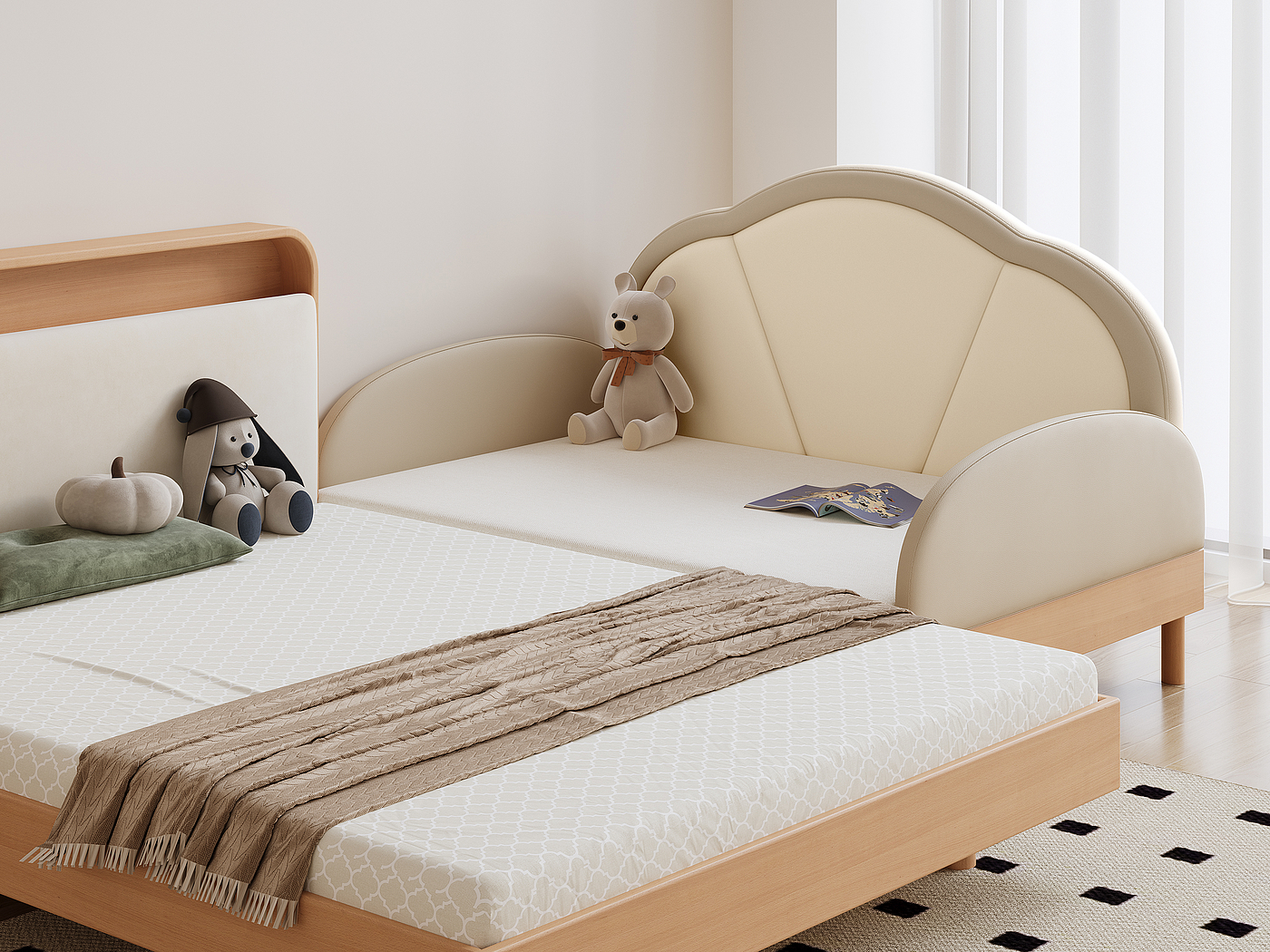 Soft bag bed，Children bed，Telescopic bed，Growing furniture，Solid wood bed，