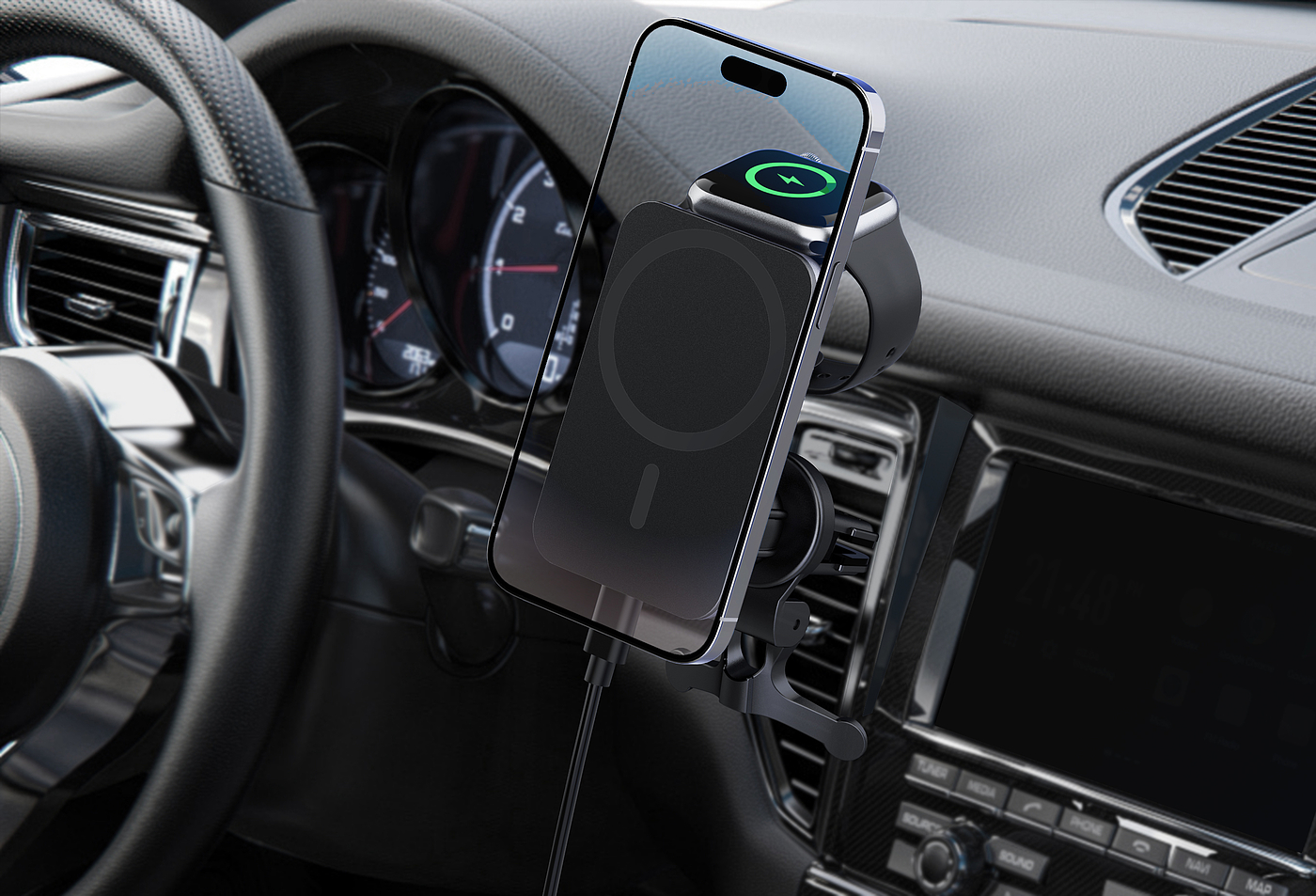 Magnetic suction car holder with watch wireless charger，