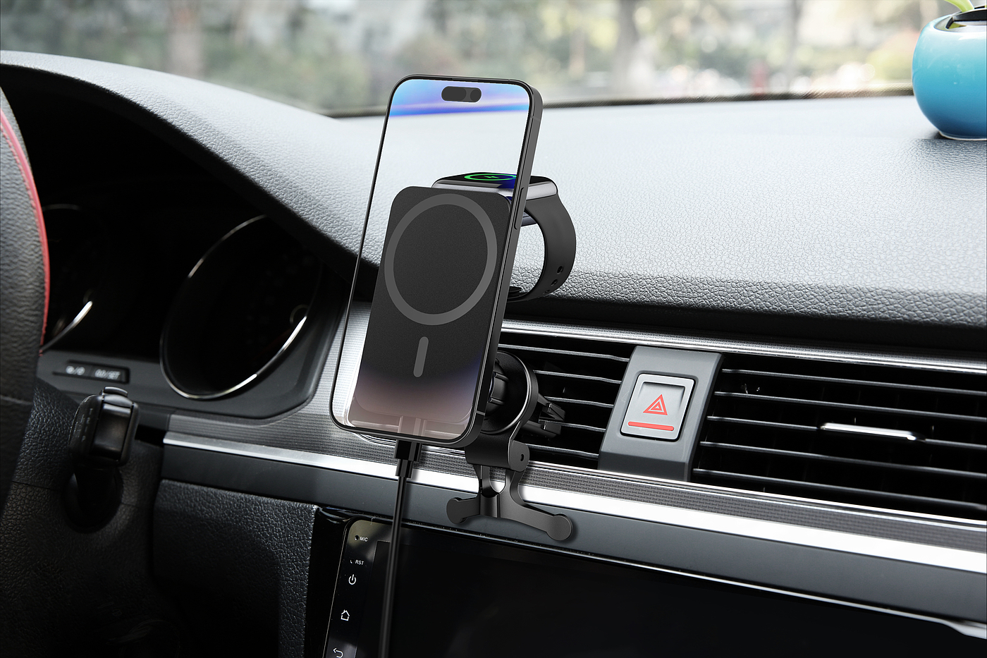 Magnetic suction car holder with watch wireless charger，