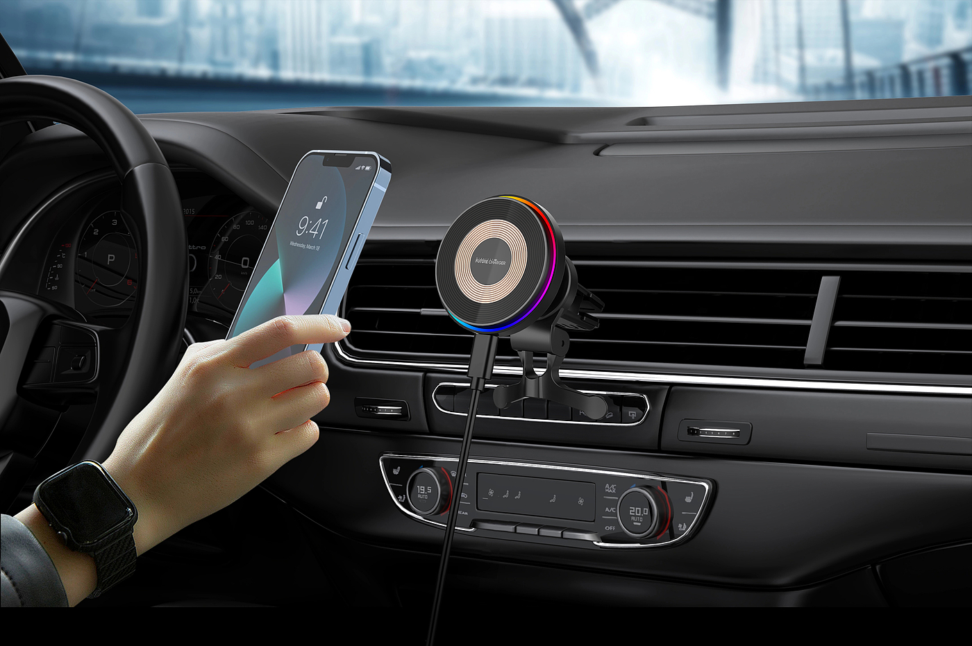 Magnetic suction car wireless charger，