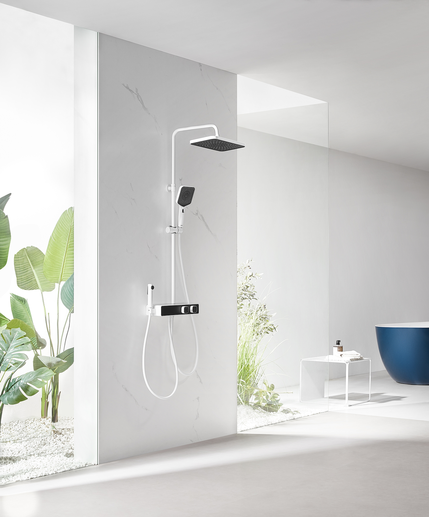 shower，Modern simplicity，Versatile，black and white contrast，Double rotation and double control，