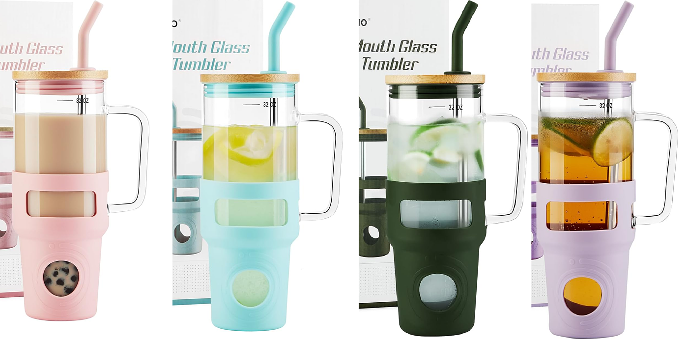 Glass，Car Cup，Bamboo Lid，high-capacity，transparent，Straw cup，