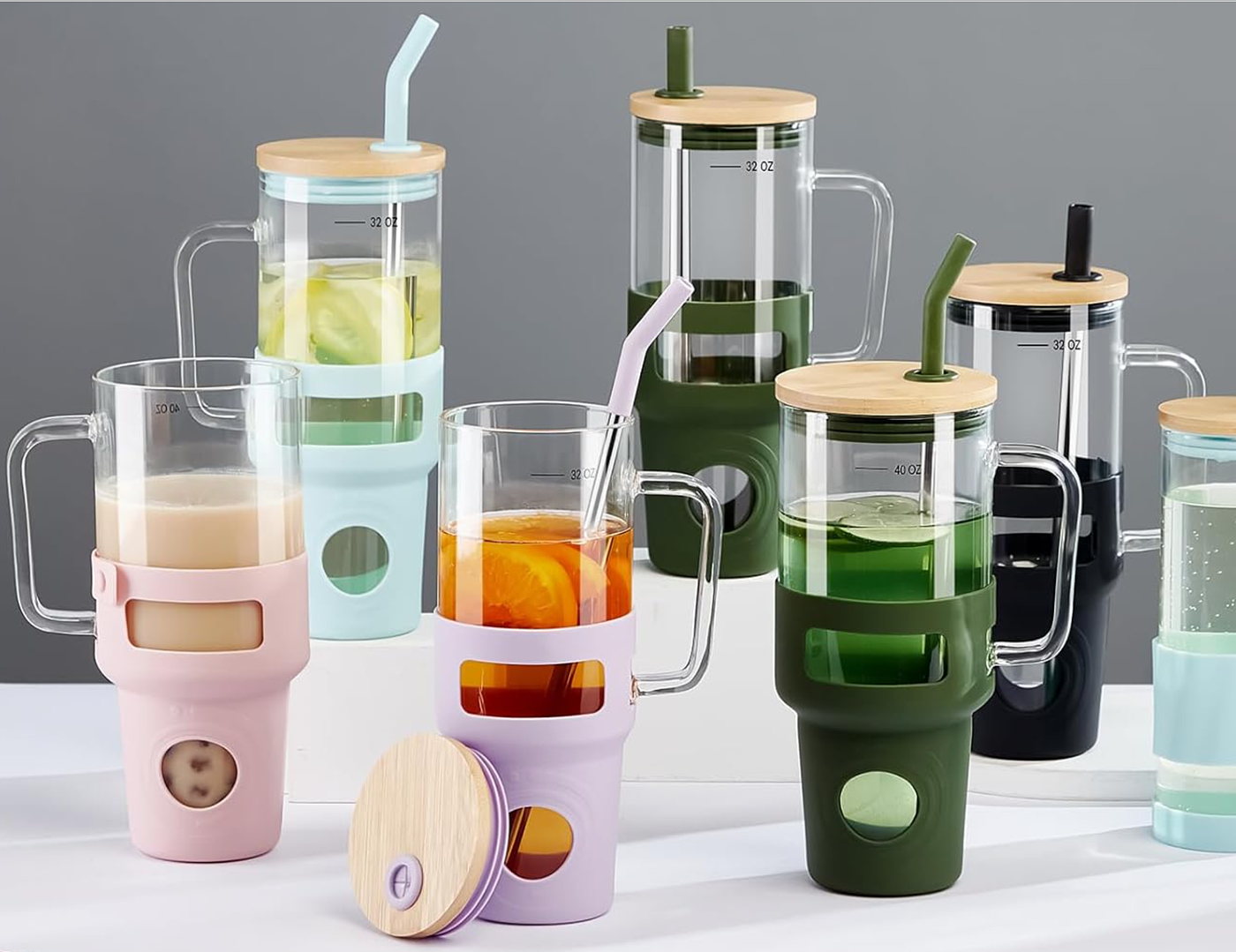 Glass，Car Cup，Bamboo Lid，high-capacity，transparent，Straw cup，