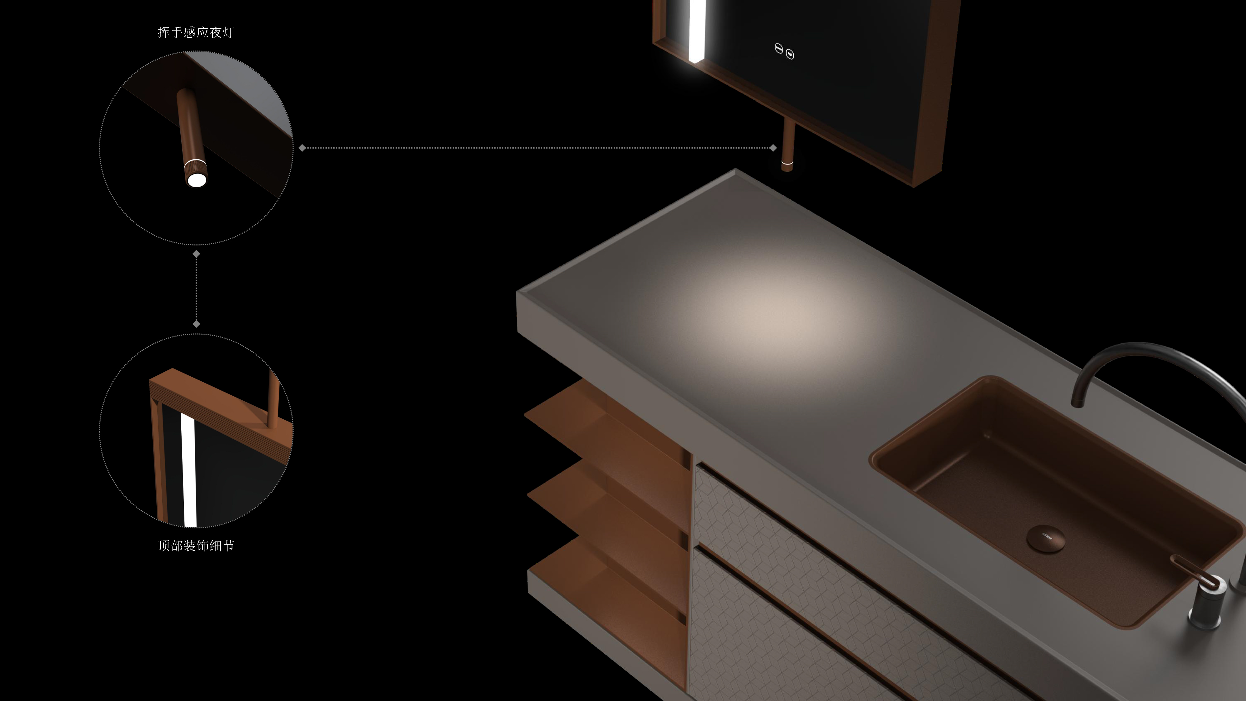 Bathroom furniture，Console Cabinet，Double sided mirror，Double-sided storage，