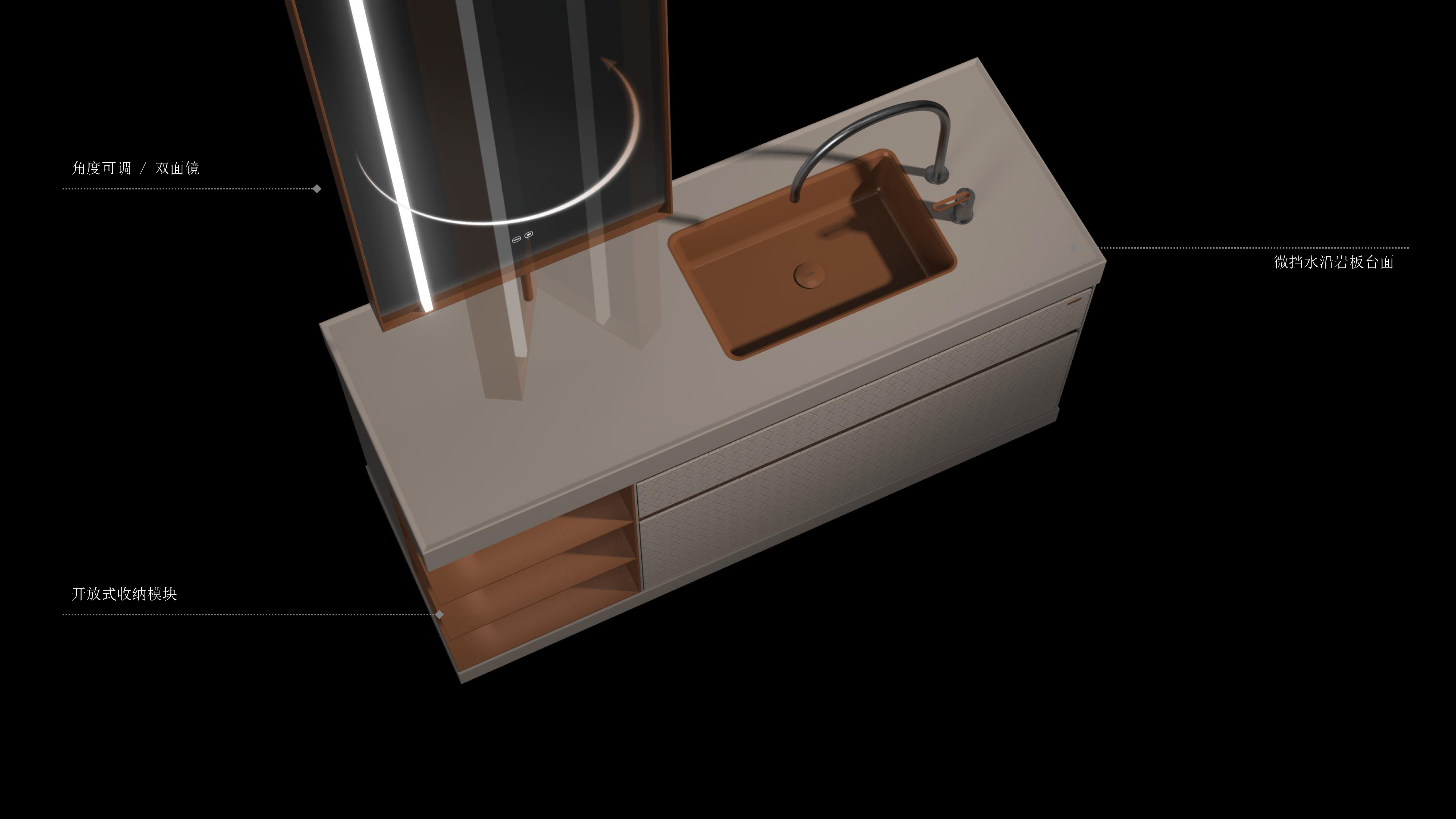 Bathroom furniture，Console Cabinet，Double sided mirror，Double-sided storage，