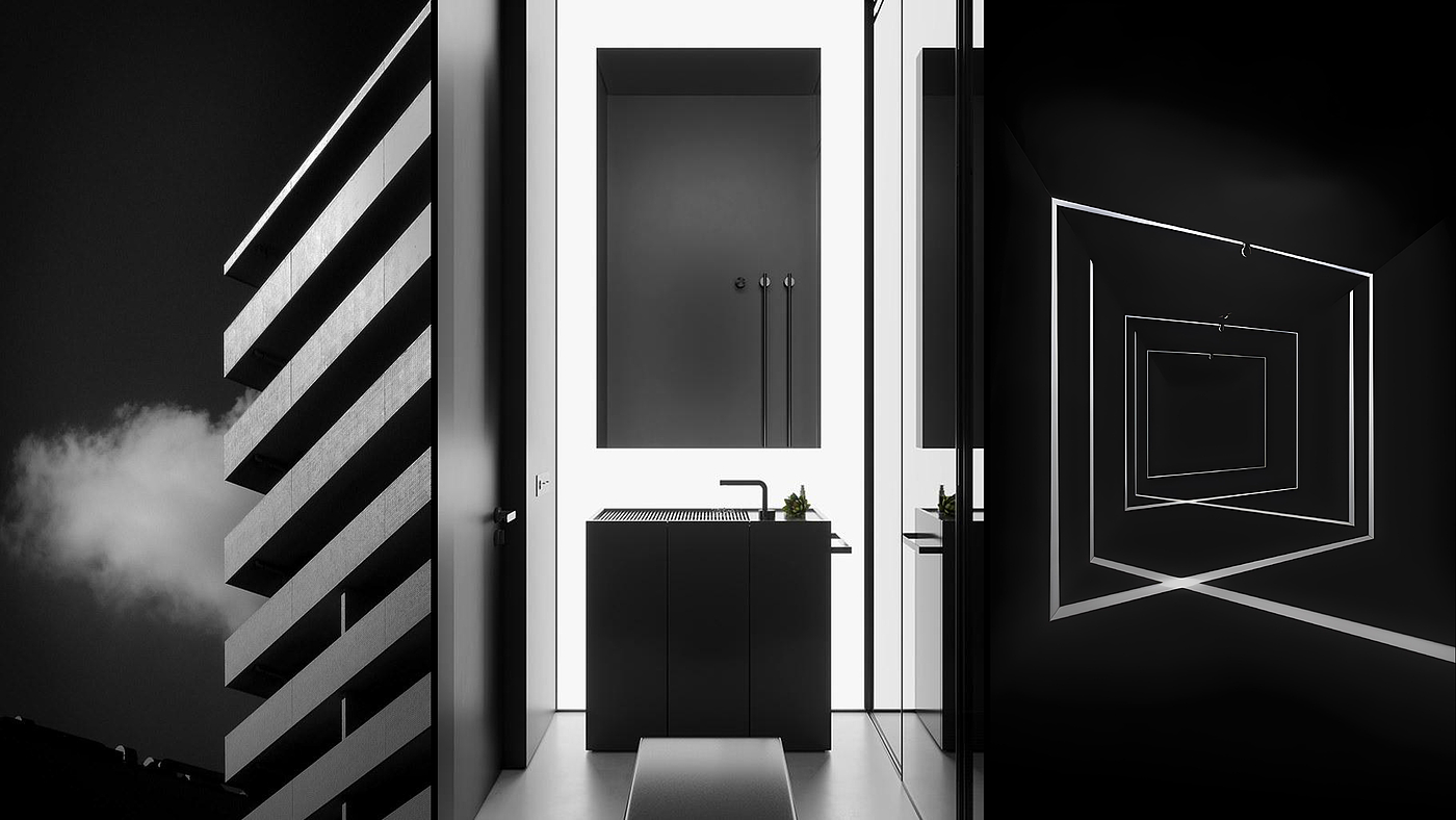 Bathroom furniture，Console Cabinet，Double sided mirror，Double-sided storage，