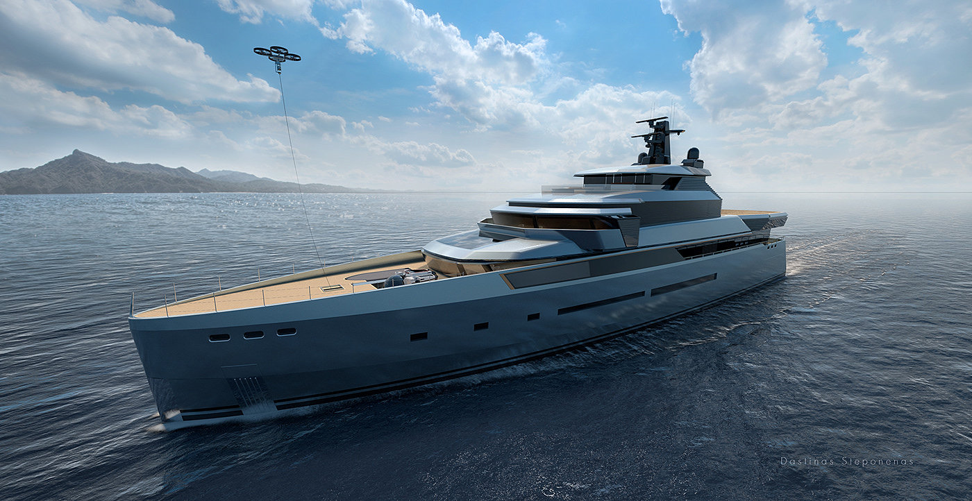 horizon，yacht，ship，vehicle，3D rendering，