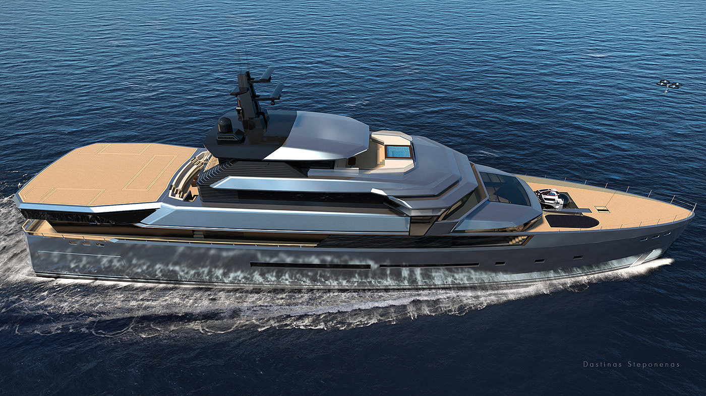 horizon，yacht，ship，vehicle，3D rendering，