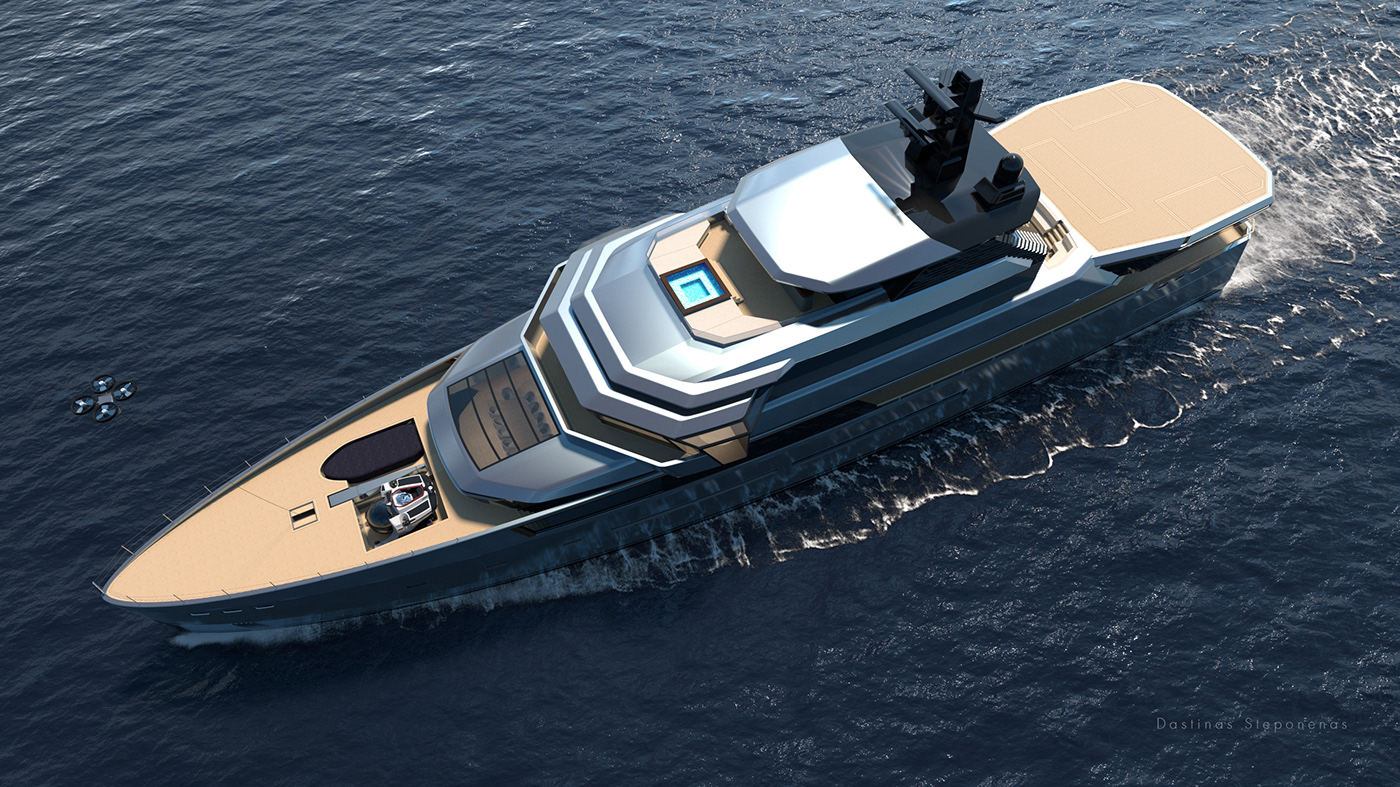 horizon，yacht，ship，vehicle，3D rendering，