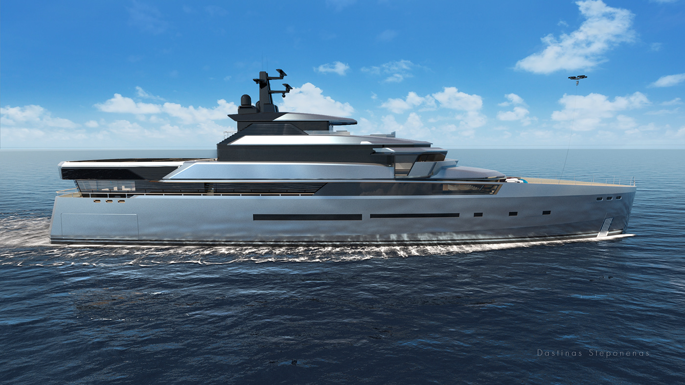 horizon，yacht，ship，vehicle，3D rendering，