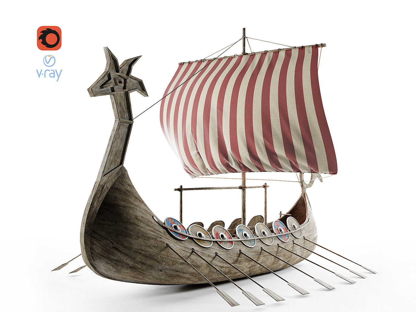 Viking Ship，3D建模渲染，维京，船支，3ds Max，vray，corona，