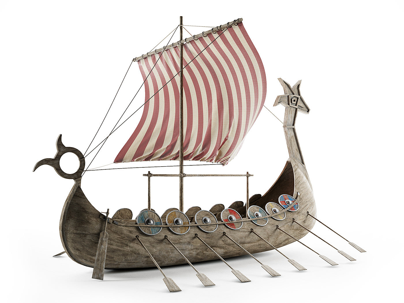Viking Ship，3D modeling and rendering，Viking，Ship branch，3ds Max，vray，corona，