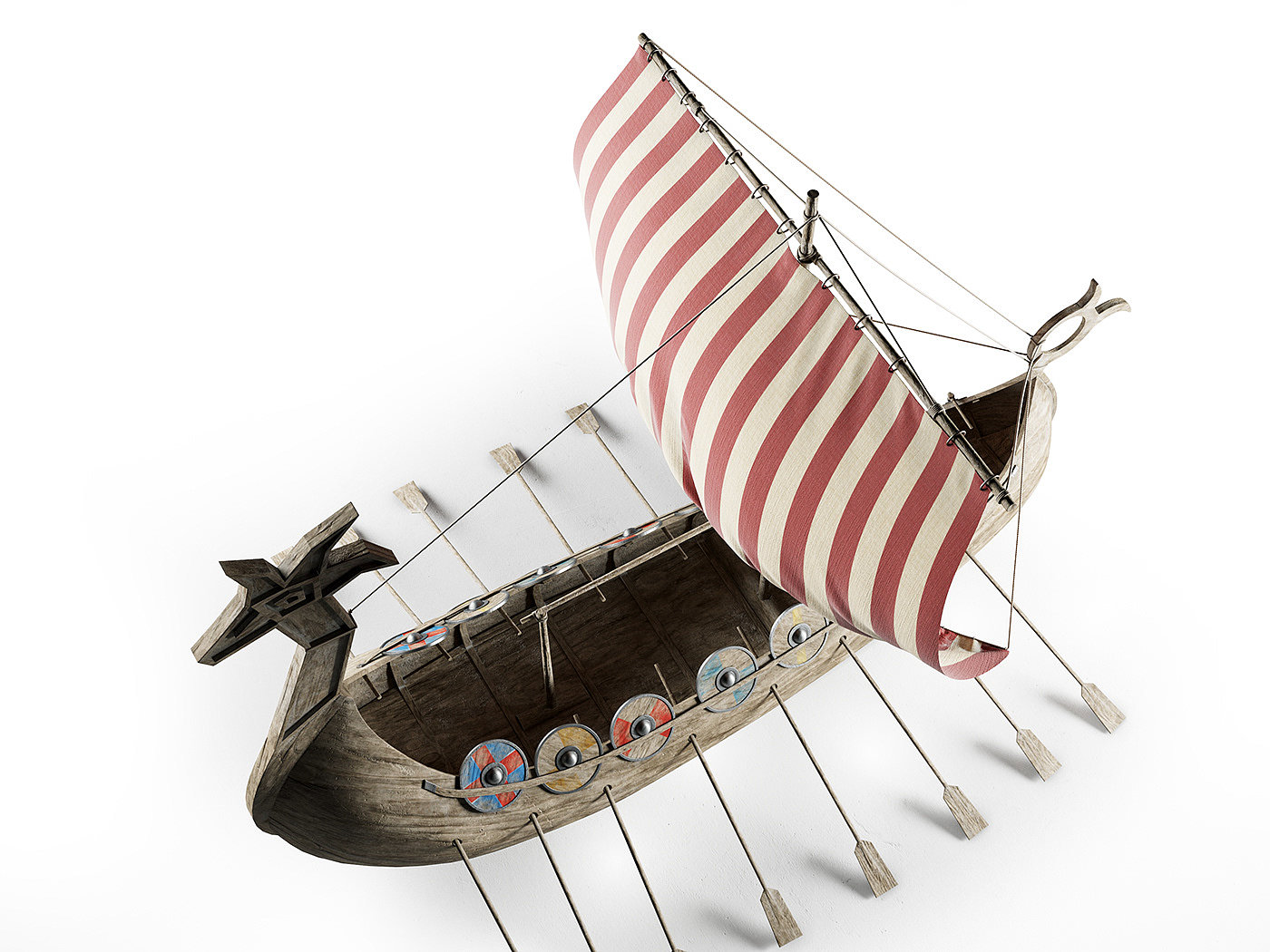 Viking Ship，3D modeling and rendering，Viking，Ship branch，3ds Max，vray，corona，