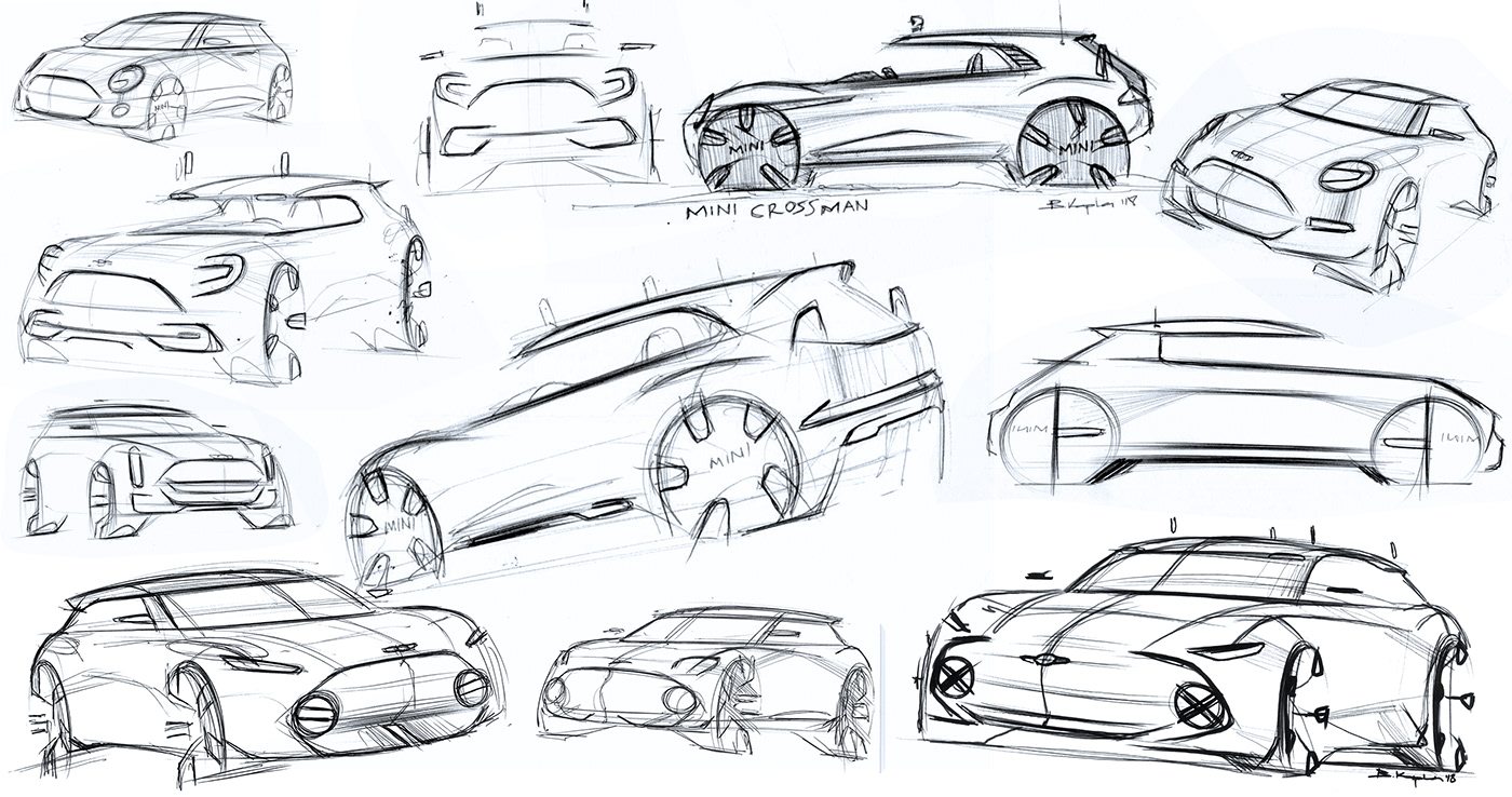 Hand drawn car，draft，Berk Kaplan，MINI LOVE，Hand drawn，