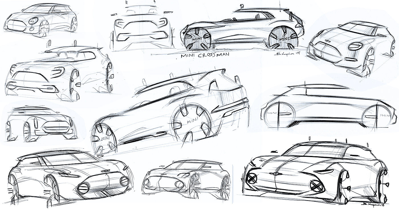 Hand drawn car，draft，Berk Kaplan，MINI LOVE，Hand drawn，