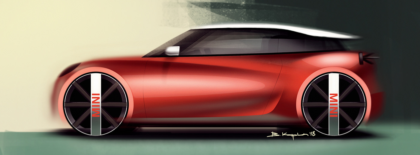 Hand drawn car，draft，Berk Kaplan，MINI LOVE，Hand drawn，