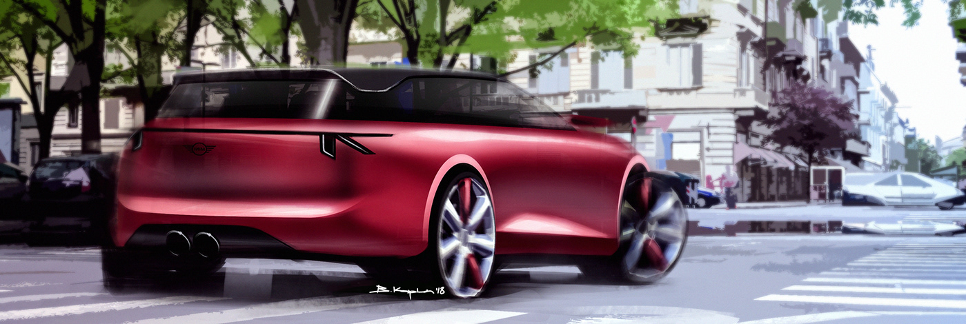 Hand drawn car，draft，Berk Kaplan，MINI LOVE，Hand drawn，