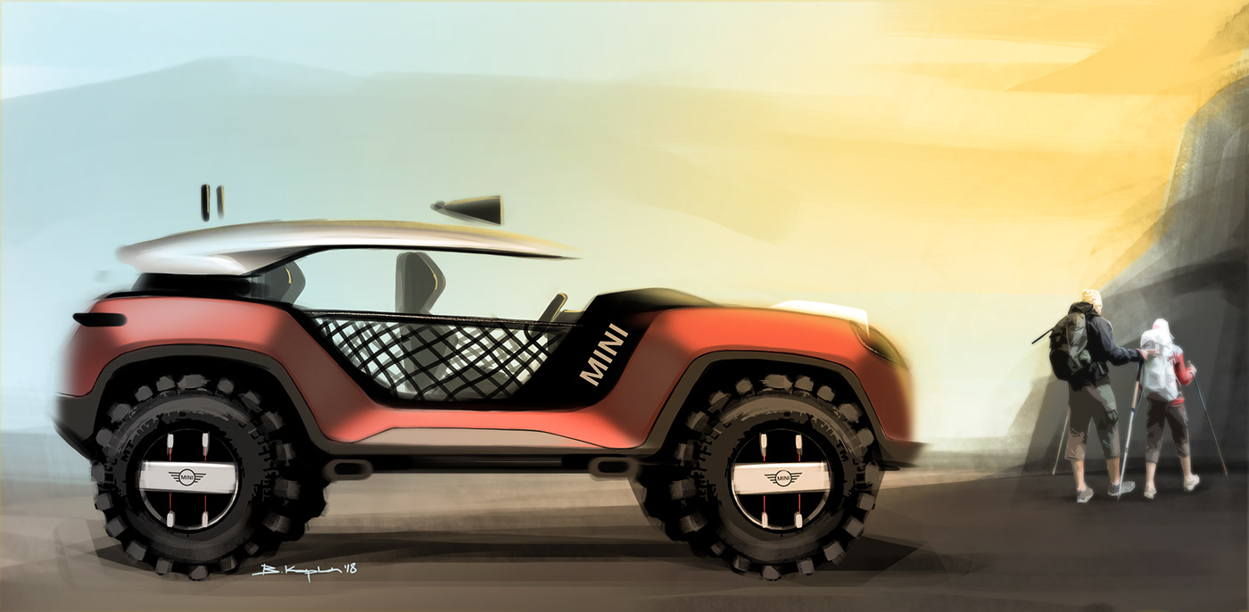 Hand drawn car，draft，Berk Kaplan，MINI LOVE，Hand drawn，