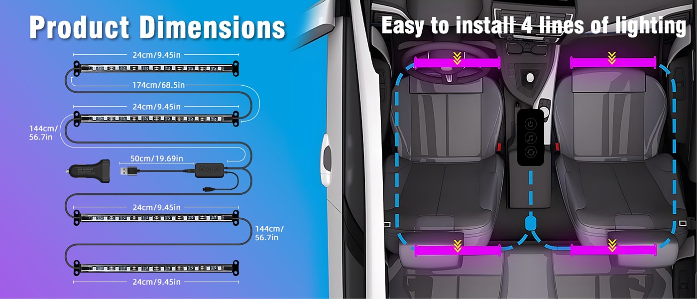 Atmosphere sense，automobile light strip，Car decoration，factory，Cross-border，