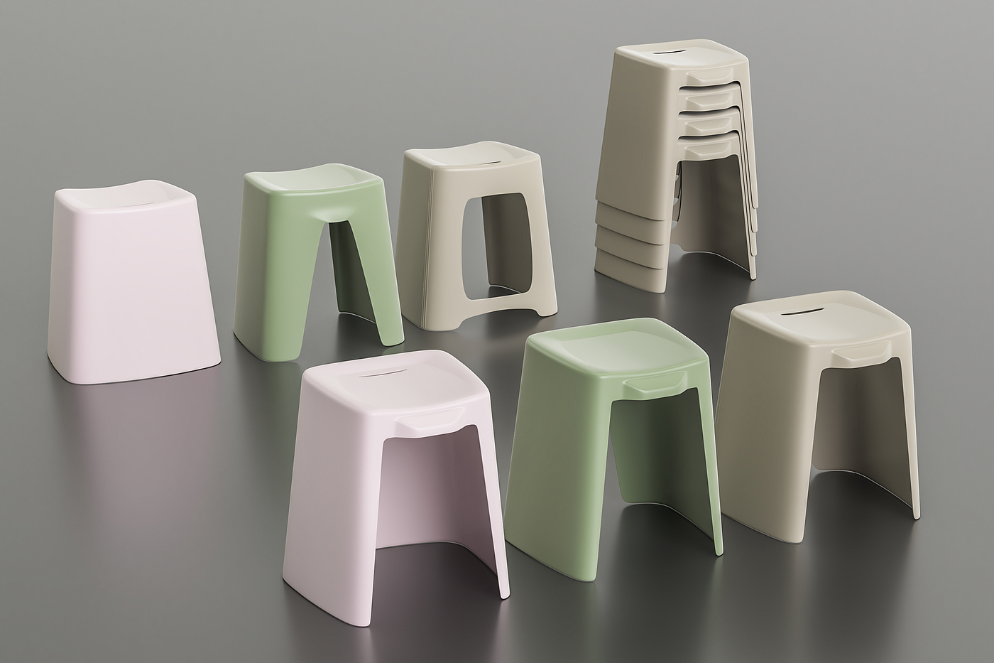 Trapezoid Stool，Home Furniture，bionic geometric modeling，stool，One-piece plastic stool，