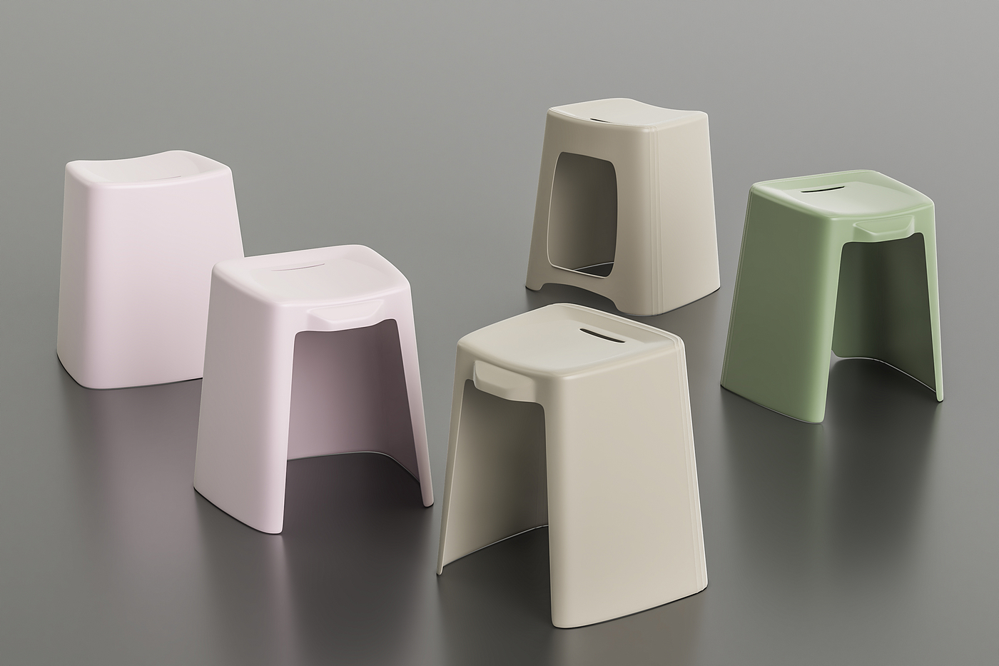 Trapezoid Stool，Home Furniture，bionic geometric modeling，stool，One-piece plastic stool，