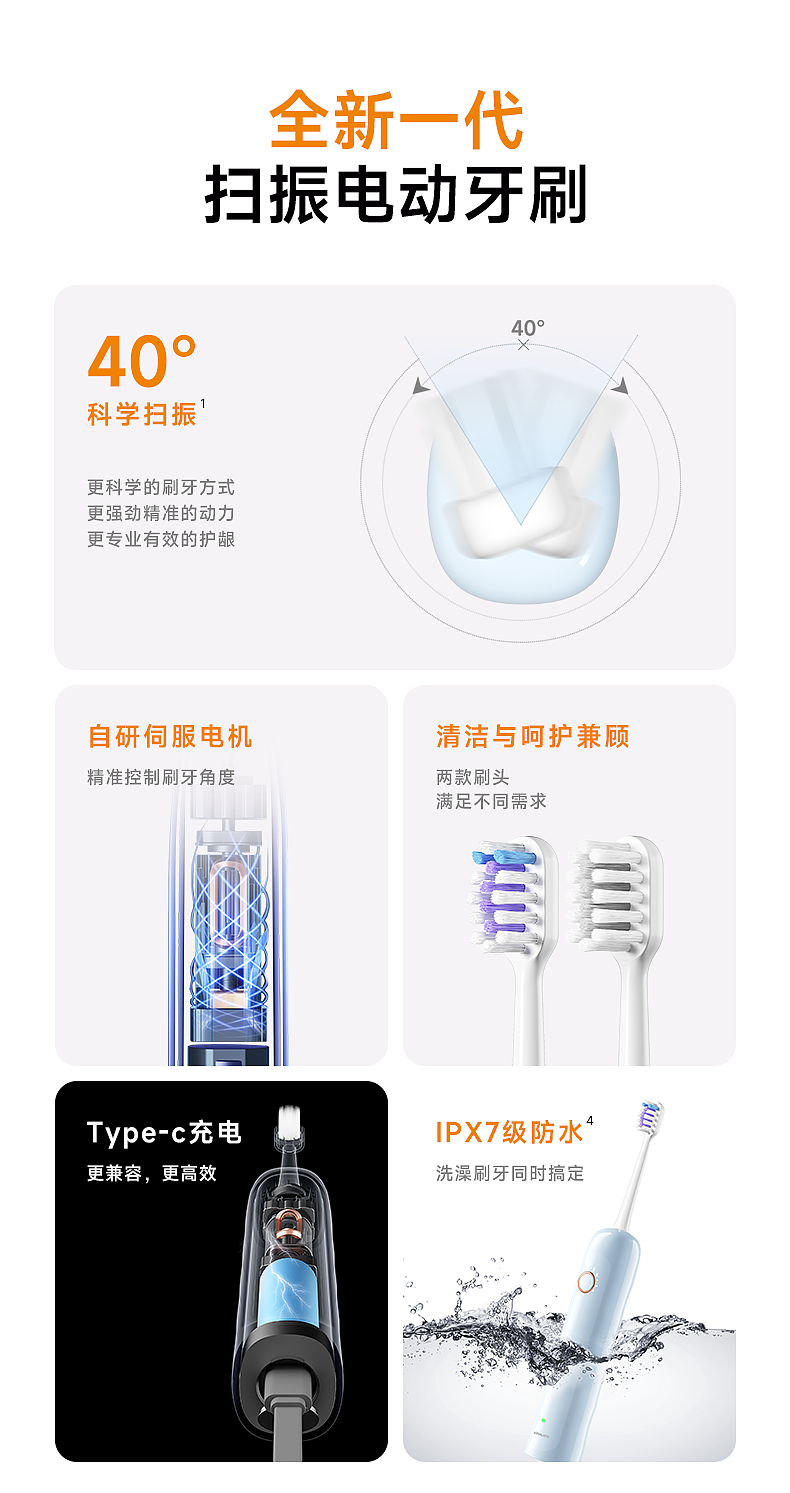Electric toothbrush，Sweep vibration，medical apparatus and instruments，intelligence，Ergonomics，Leifen，