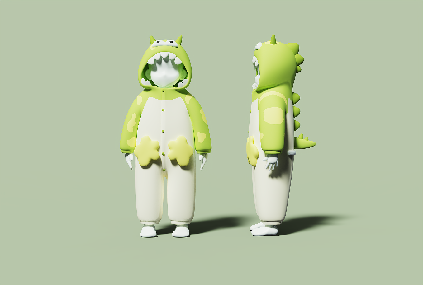 Mother and baby，pajamas，children，dinosaur，green，lovely，