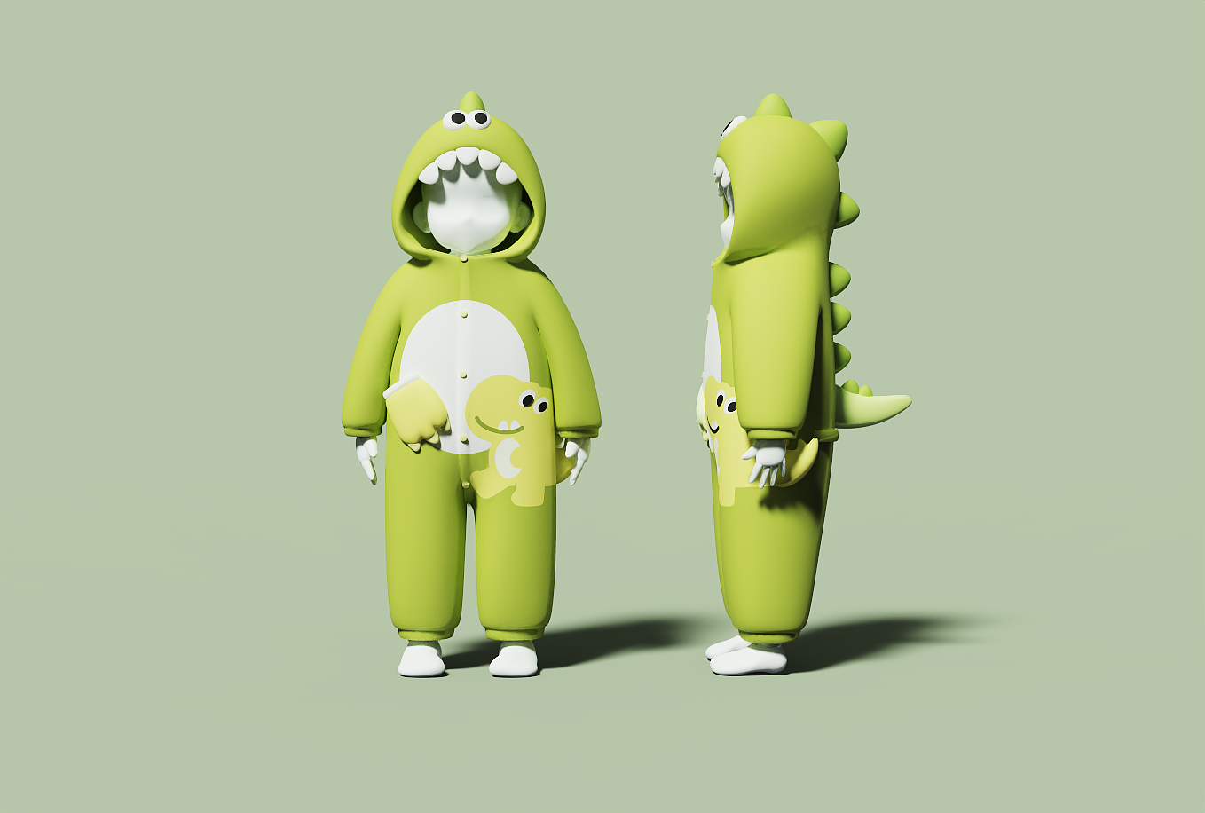 Mother and baby，pajamas，children，dinosaur，green，lovely，