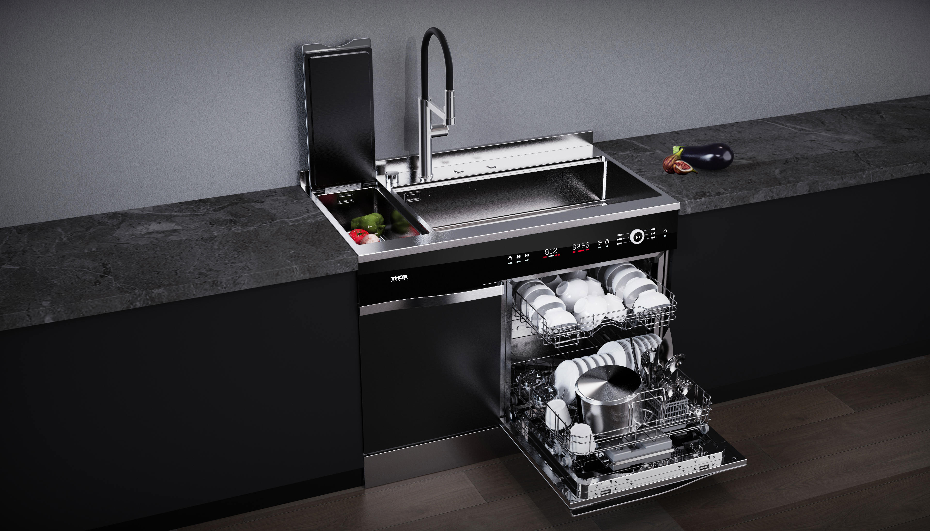 Dishwasher, integrated，Sink, fruit and vegetable cleaning machine，