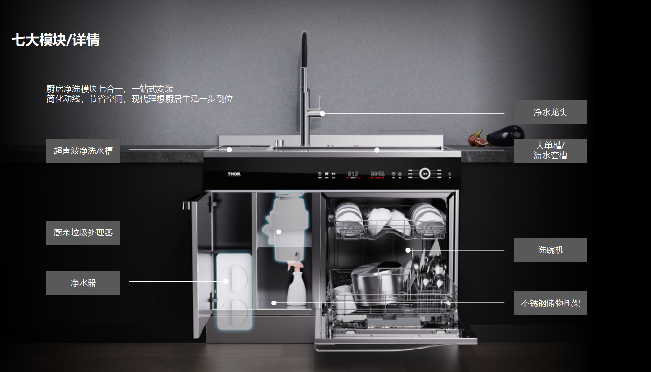 Dishwasher, integrated，Sink, fruit and vegetable cleaning machine，