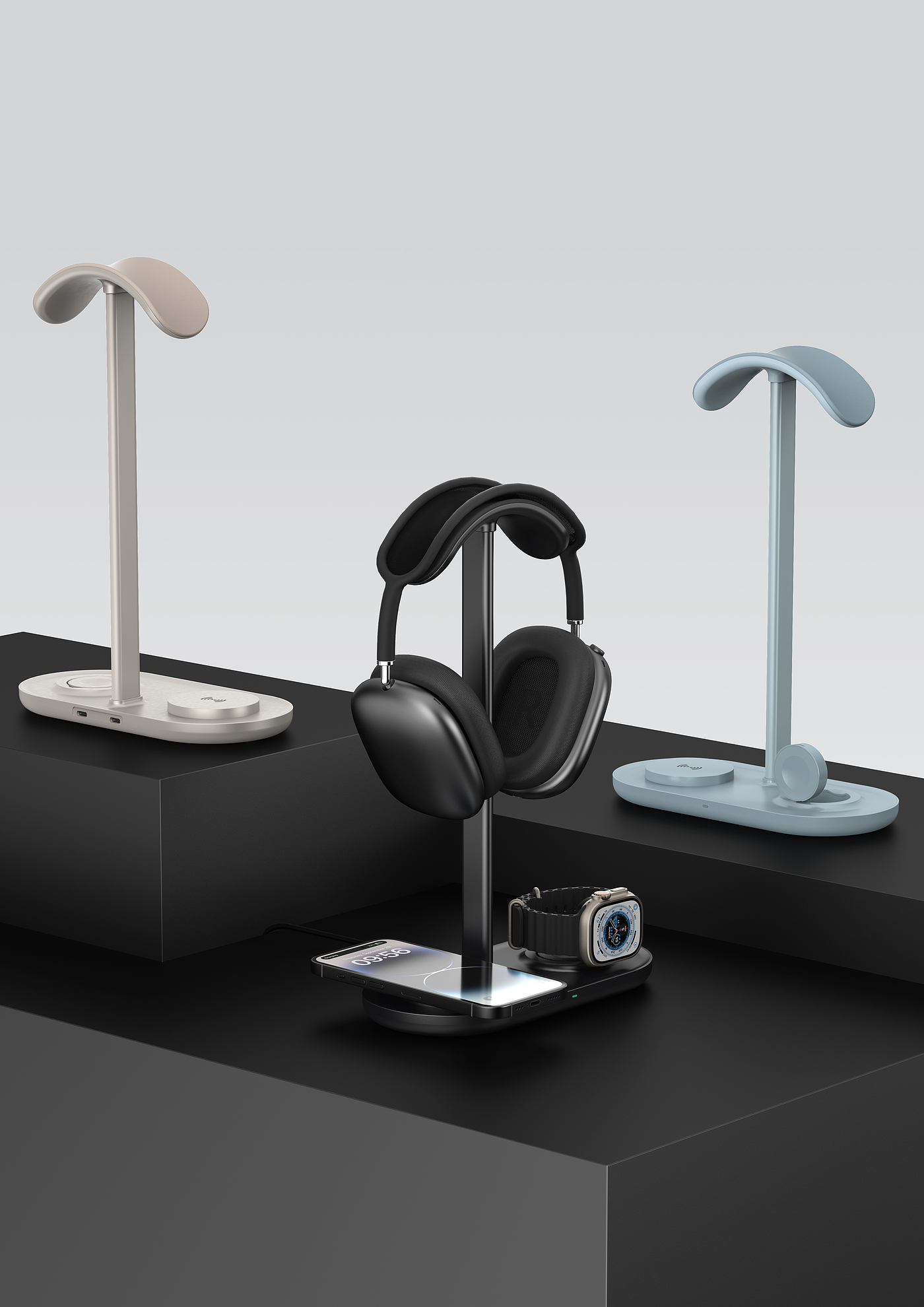 Headset stand with magnetic suction mobile phone wireless charging，headset stand with iphone magnetic suction phone，