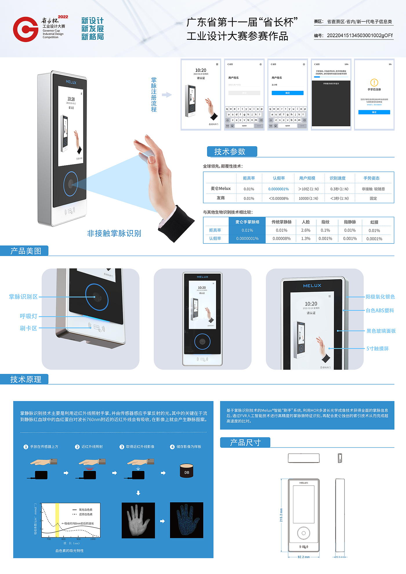 palmar vein，Biometrics，electronic product，Design，Access control，check work attendance，