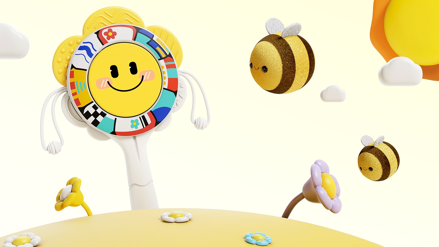 drum-shaped rattle，Sun flower，Children's Toys，Toys，Product rendering，