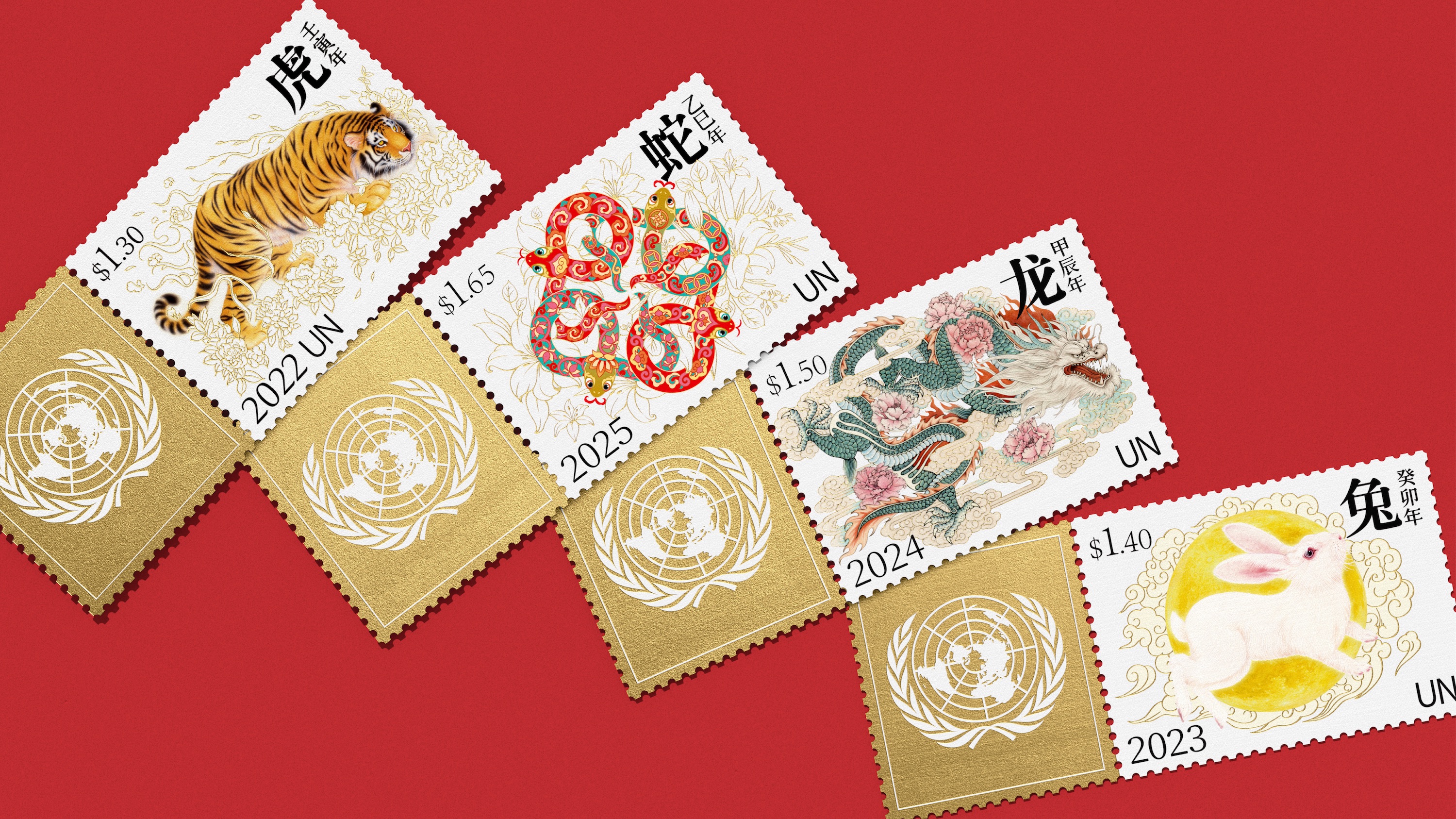 Graphic Artist Designer，Illustration，stamp，the United Nations，Zodiac Year of the Snake，original，Pan Hu，Year of the Snake Zodiac Stamps，