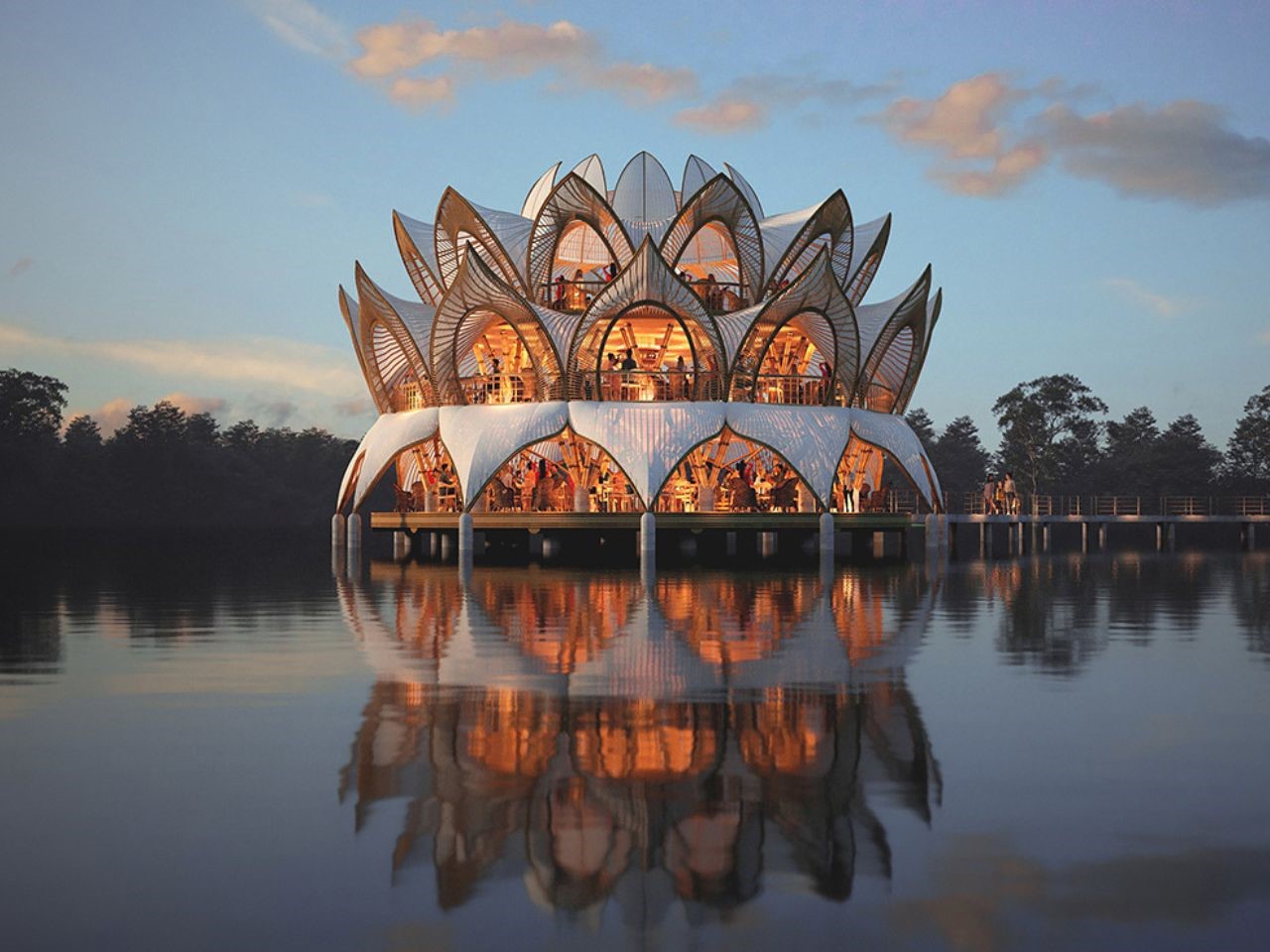 floating building，Nelumbo，restaurant，Lotus，Sustainable design，