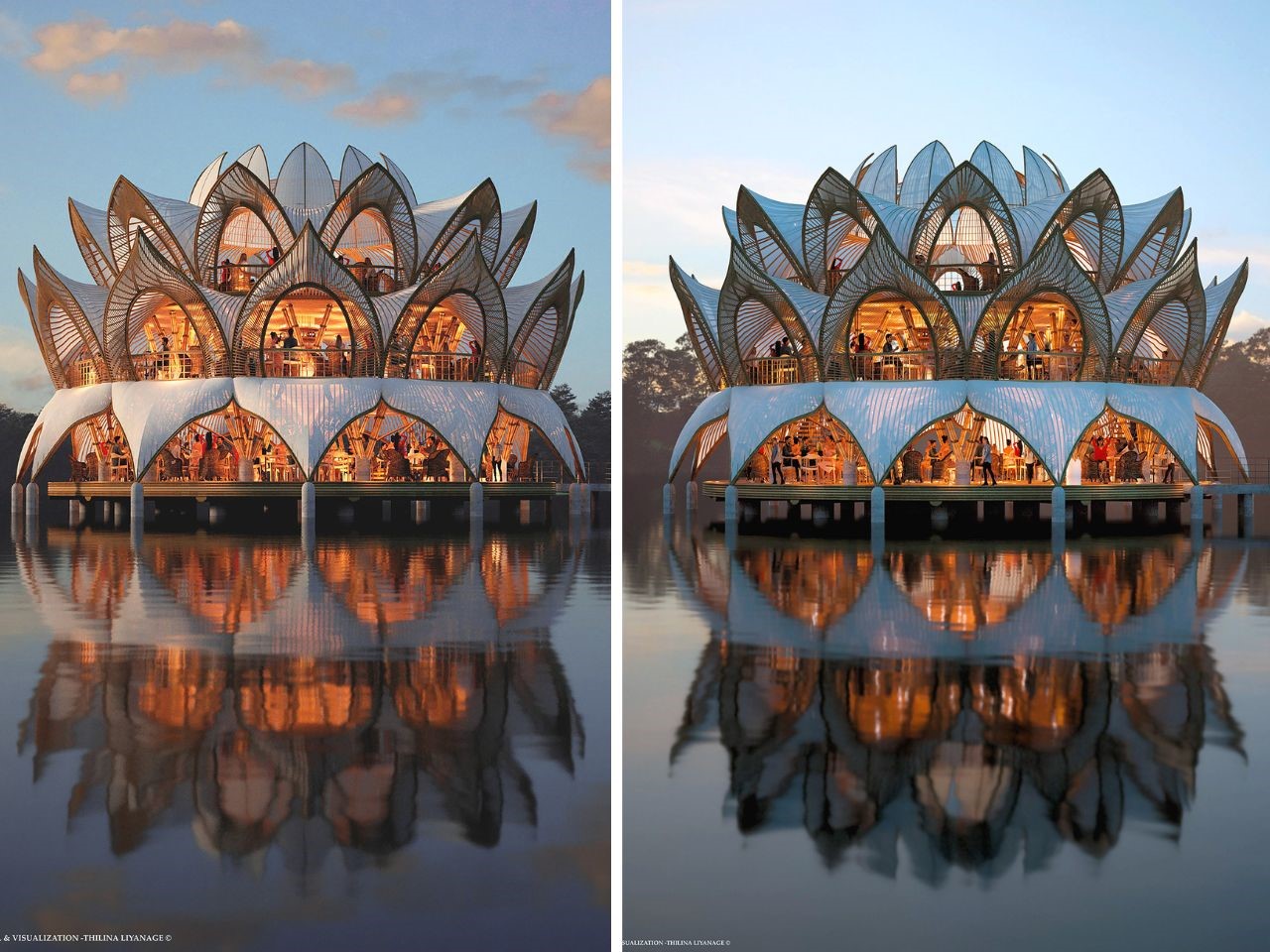 floating building，Nelumbo，restaurant，Lotus，Sustainable design，