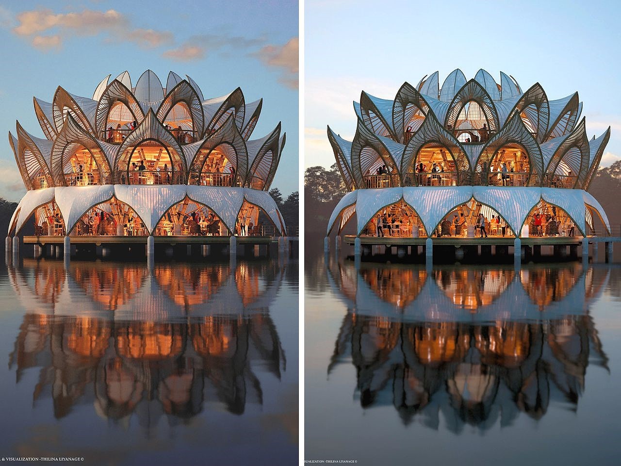 floating building，Nelumbo，restaurant，Lotus，Sustainable design，