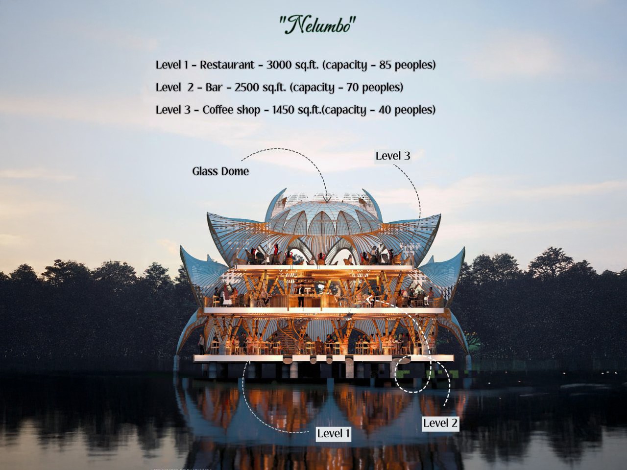 floating building，Nelumbo，restaurant，Lotus，Sustainable design，