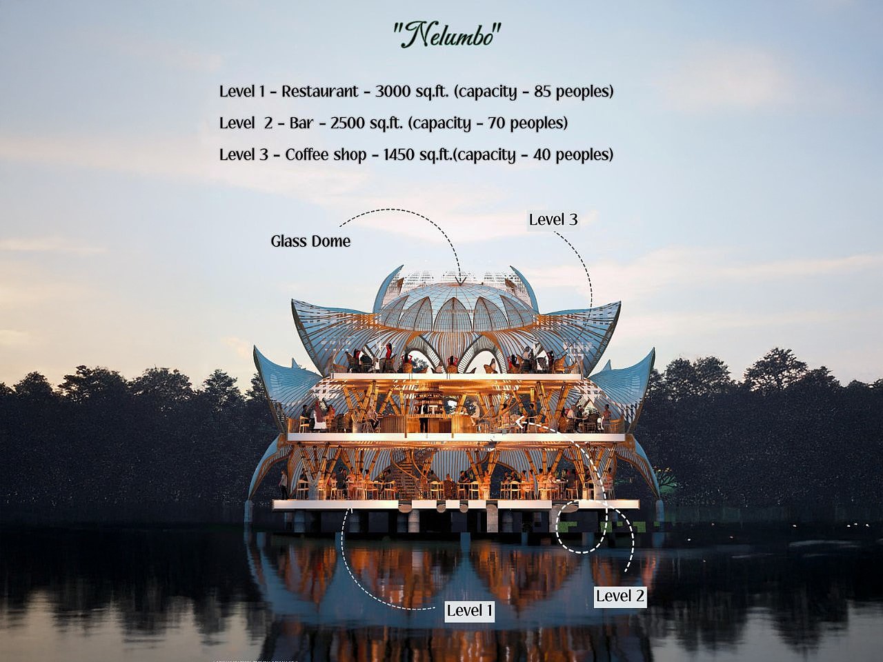 floating building，Nelumbo，restaurant，Lotus，Sustainable design，