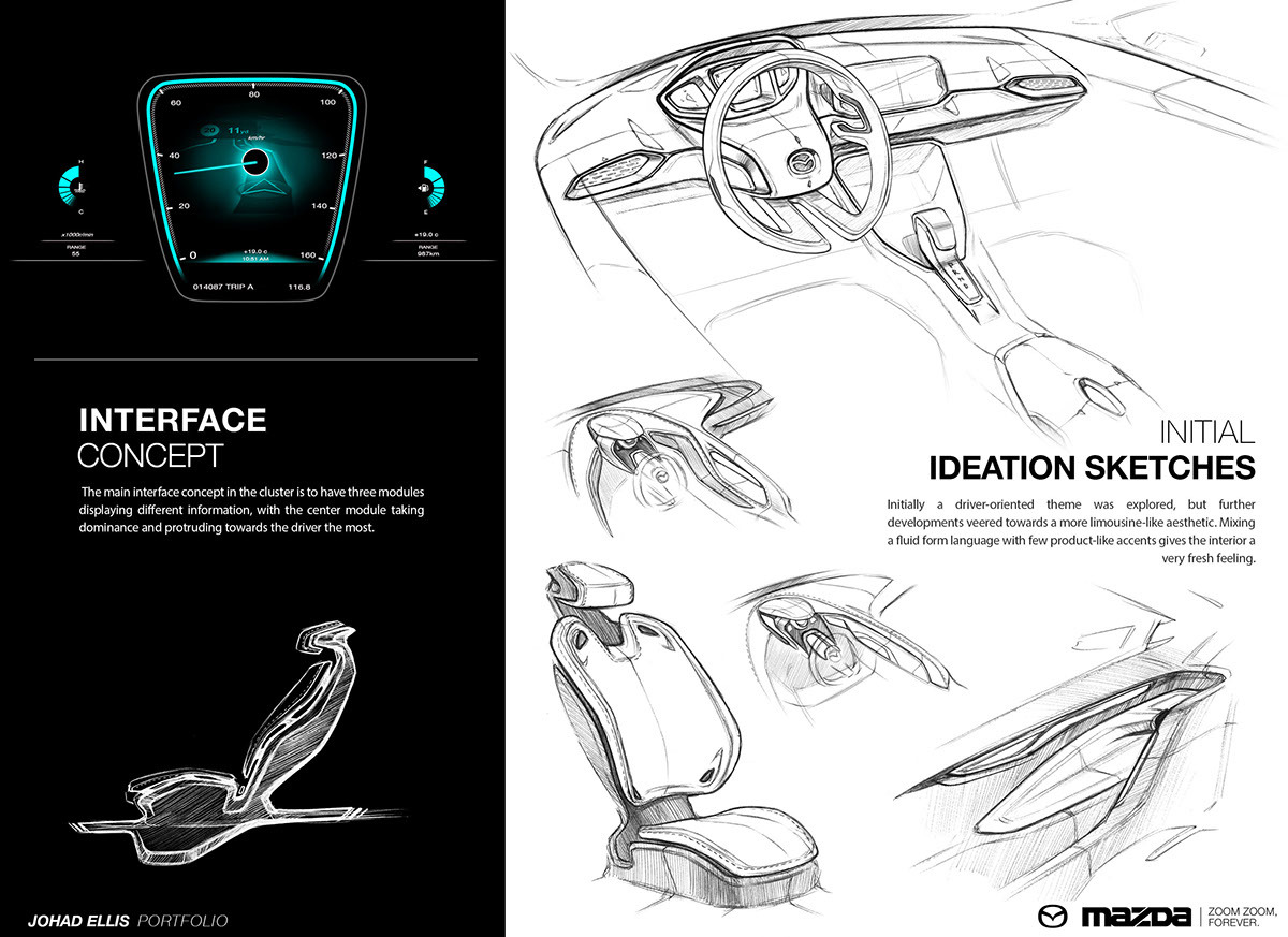 industrial design，Automobile design，concept，Hand drawn，Interior，Mazda，