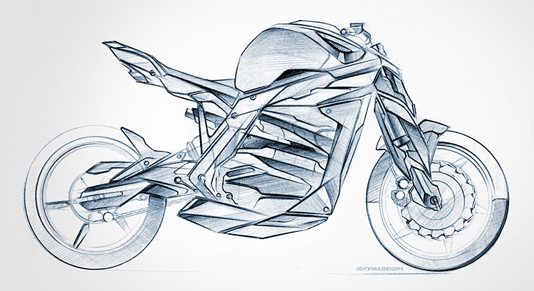工业设计，交通工具，摩托车，手绘草图，